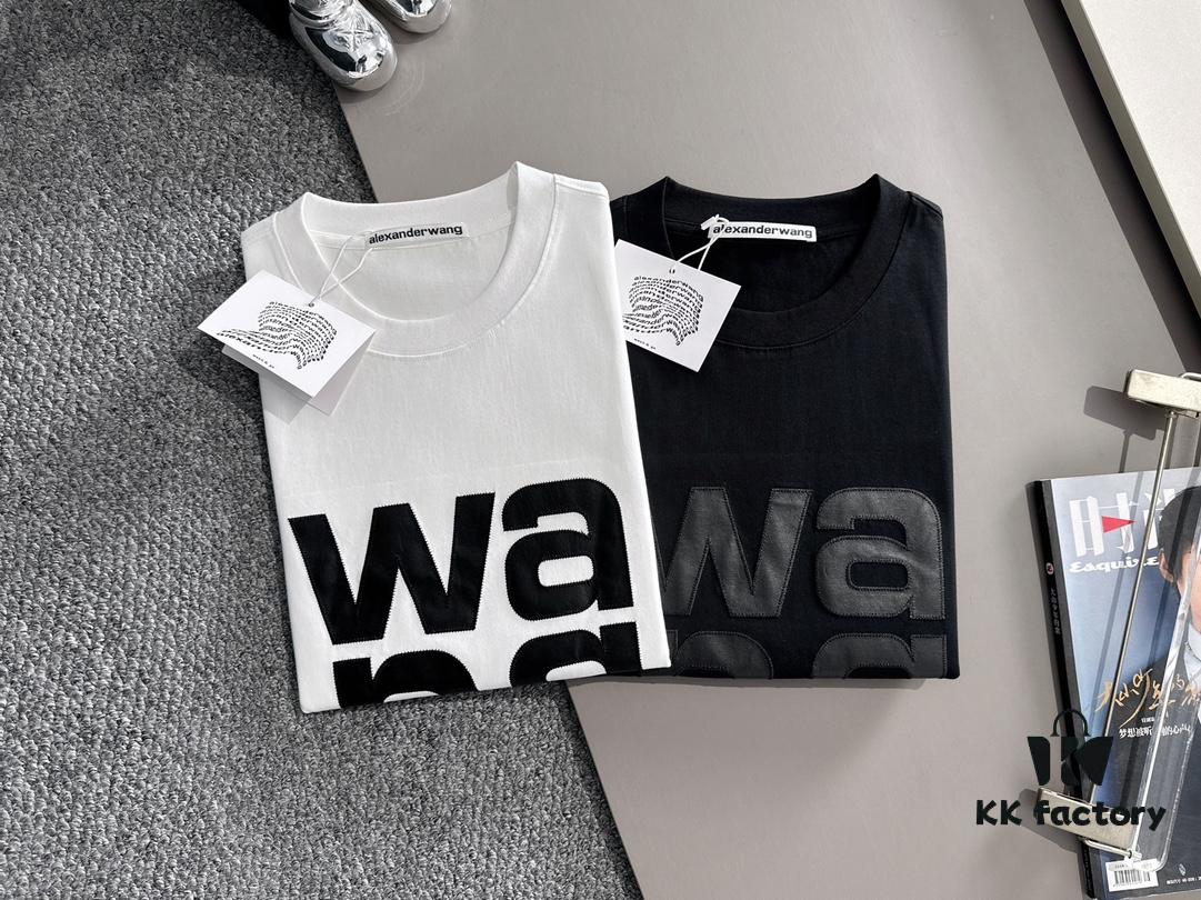 ALEXANDER WANG 2025 New Arrival Lambskin Panel Letter Logo Unisex Short Sleeve T-Shirt