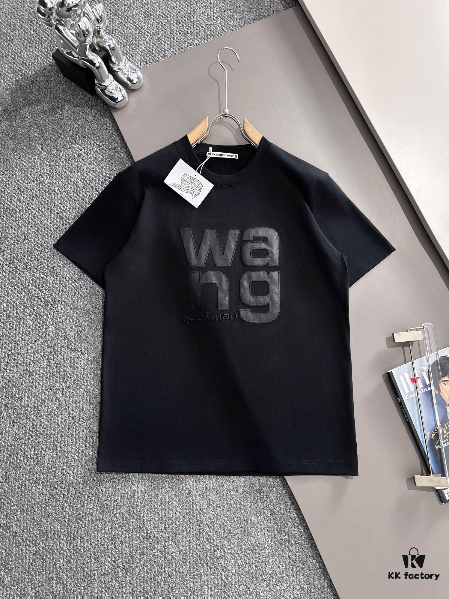 ALEXANDER WANG 2025 New Arrival Patchwork Leather Letter Logo Unisex Short Sleeve T-Shirt