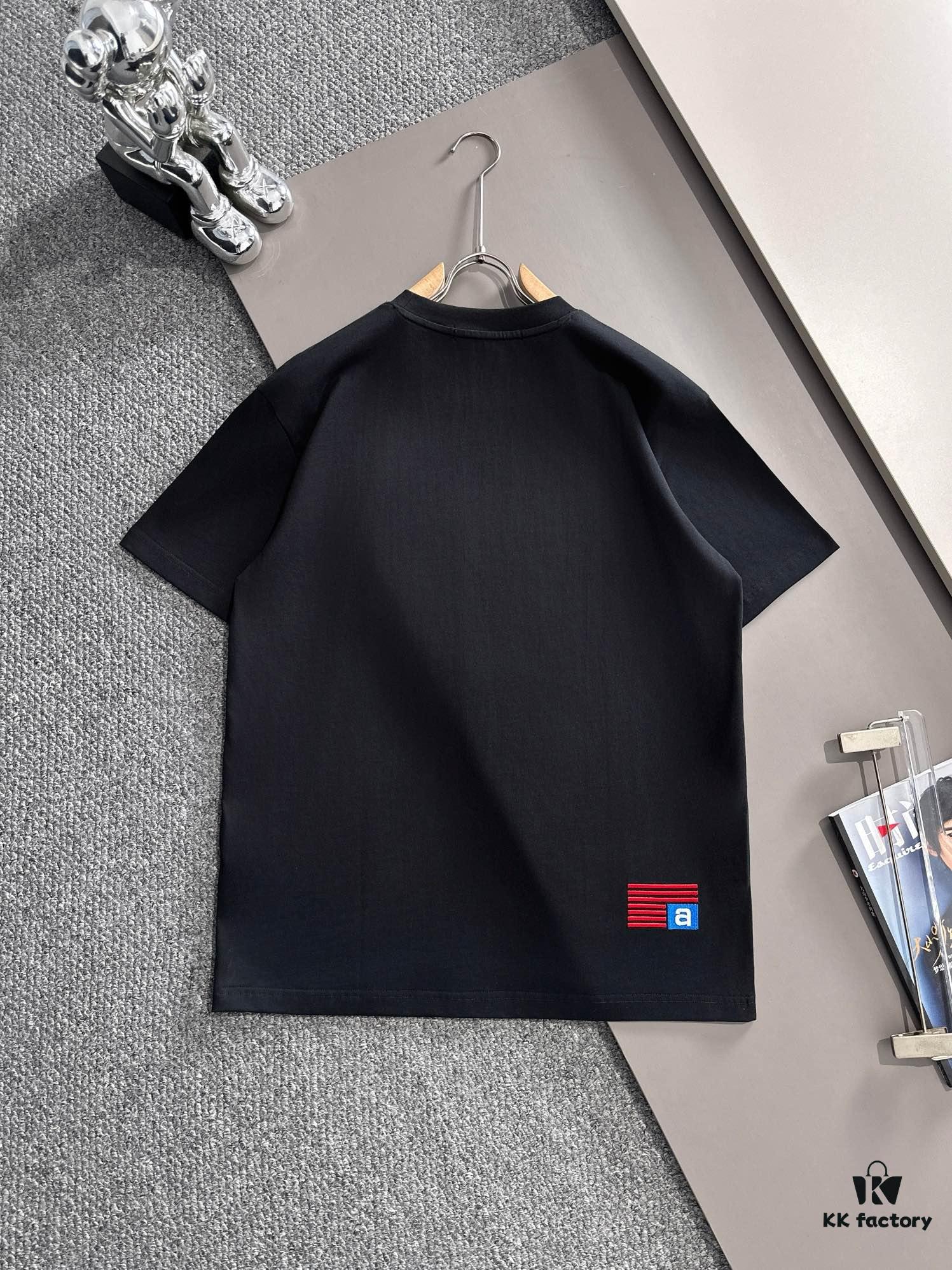 ALEXANDER WANG 2025 New Arrival Patchwork Leather Letter Logo Unisex Short Sleeve T-Shirt