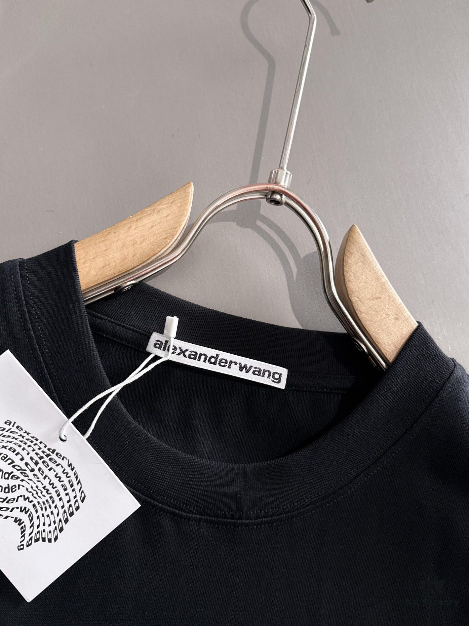 ALEXANDER WANG 2025 New Arrival Patchwork Leather Letter Logo Unisex Short Sleeve T-Shirt