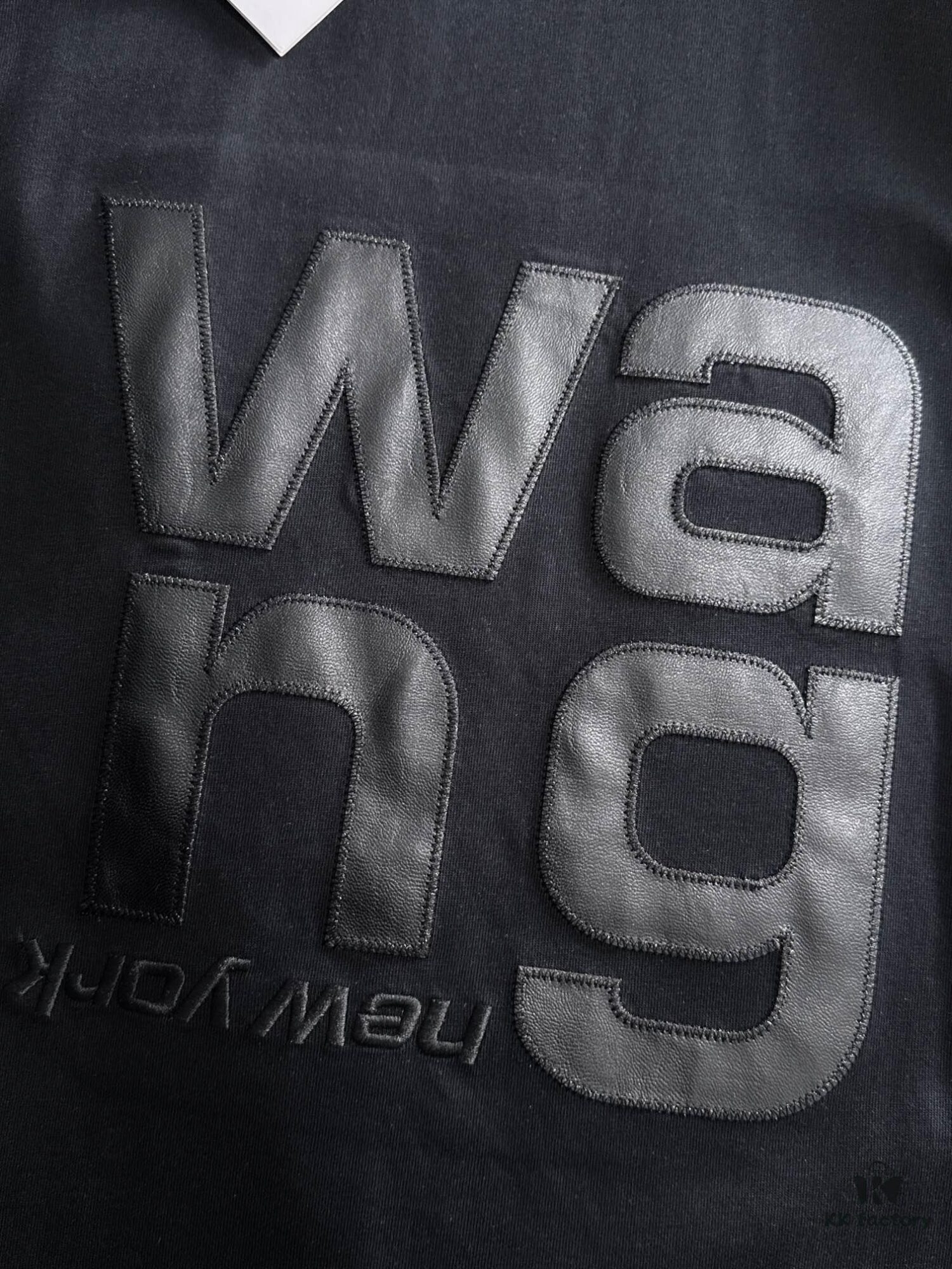 ALEXANDER WANG 2025 New Arrival Patchwork Leather Letter Logo Unisex Short Sleeve T-Shirt