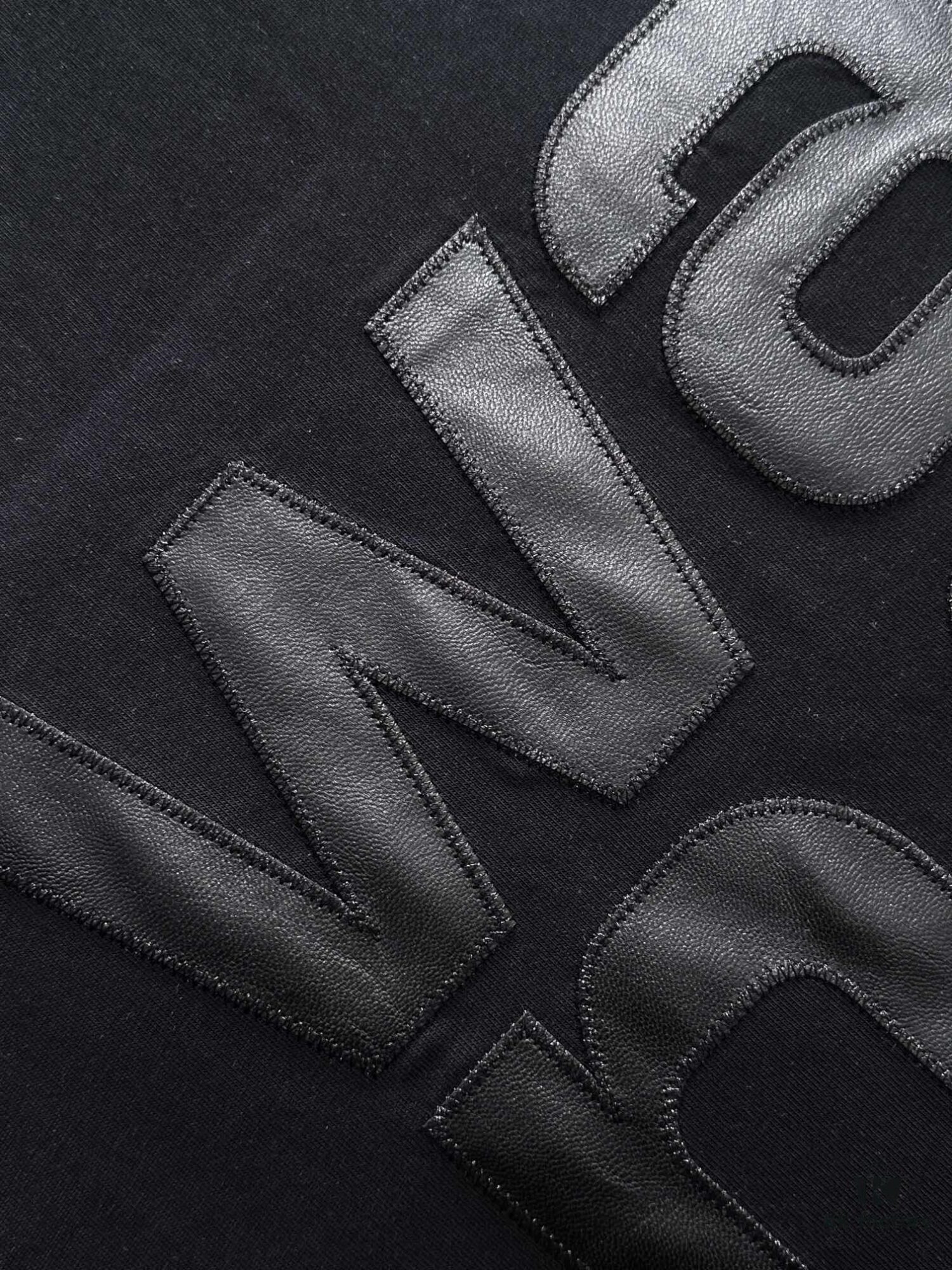 ALEXANDER WANG 2025 New Arrival Patchwork Leather Letter Logo Unisex Short Sleeve T-Shirt
