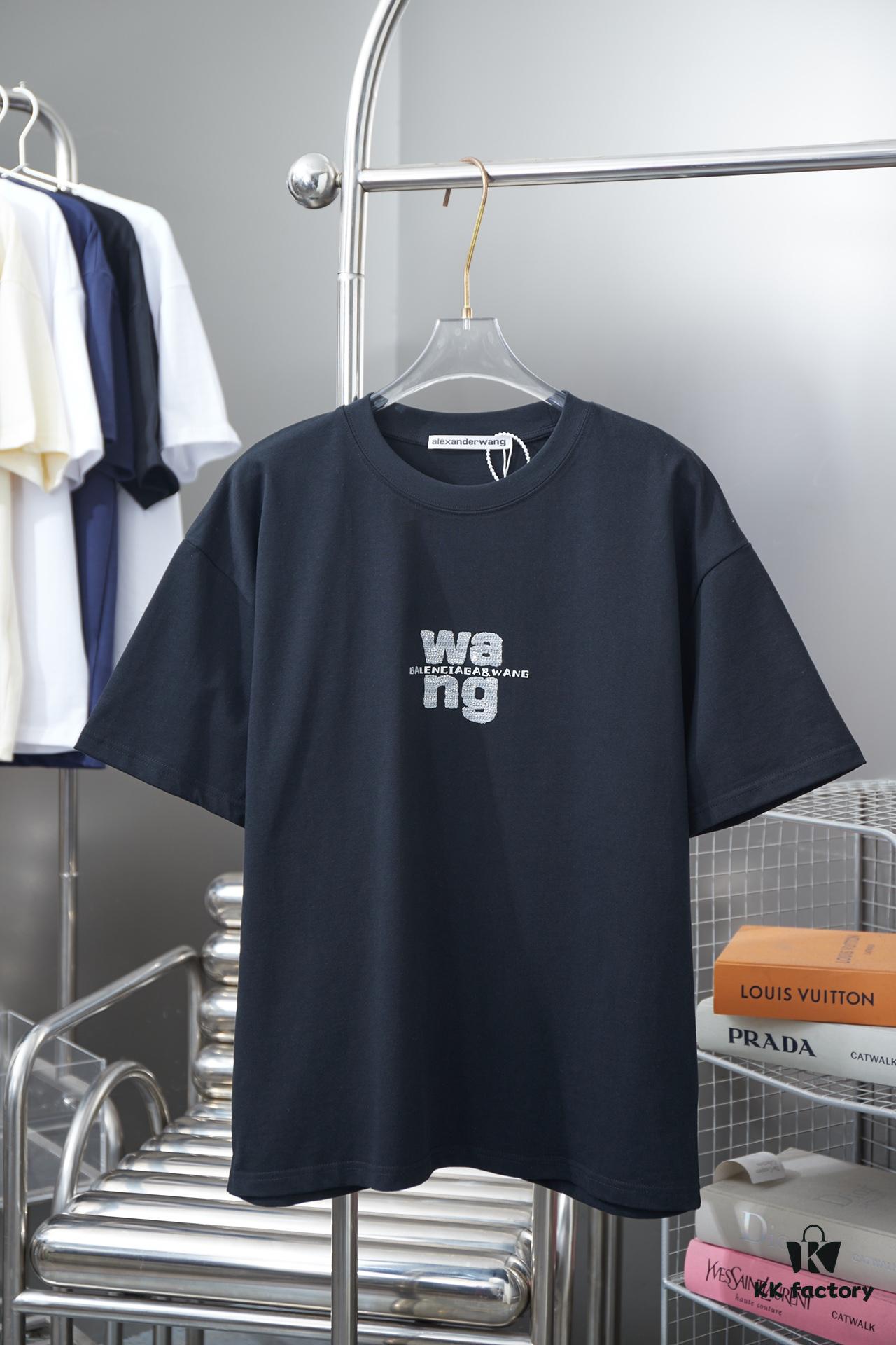 6931a549ccd8ab3d7af9999a Alexarde*wang 25SS Early Spring New Arrival Applique Letter Rhinestone Short Sleeve T-Shirt