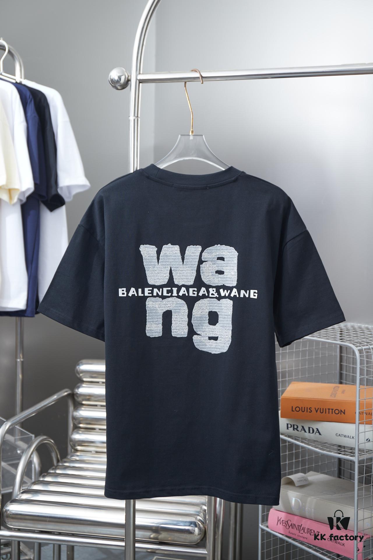 6931a549ccd8ab3d7af9999b Alexarde*wang 25SS Early Spring New Arrival Applique Letter Rhinestone Short Sleeve T-Shirt
