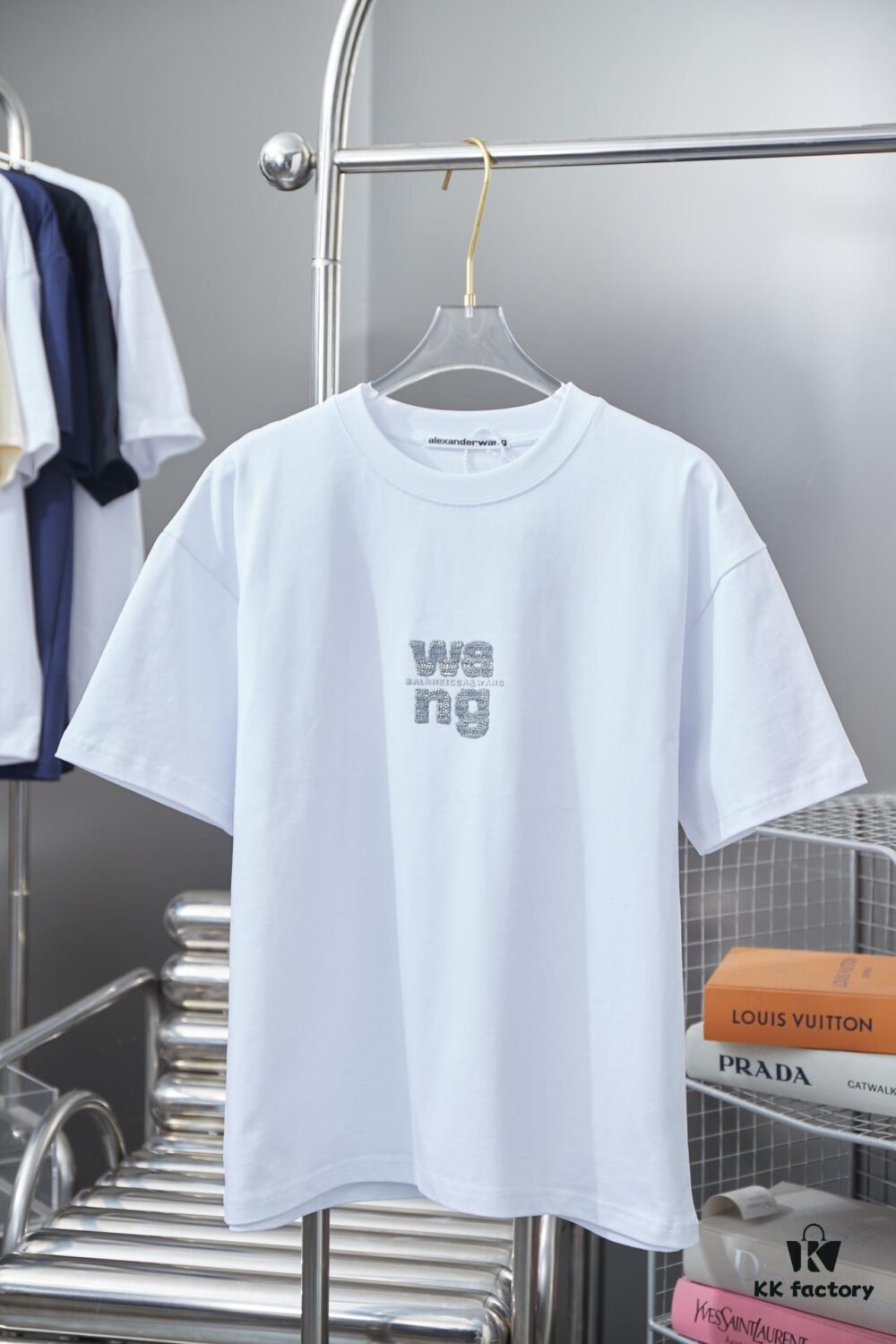 6931a54accd8ab3d7af999a3 Alexarde*wang 25SS Early Spring New Arrival Applique Letter Rhinestone Short Sleeve T-Shirt