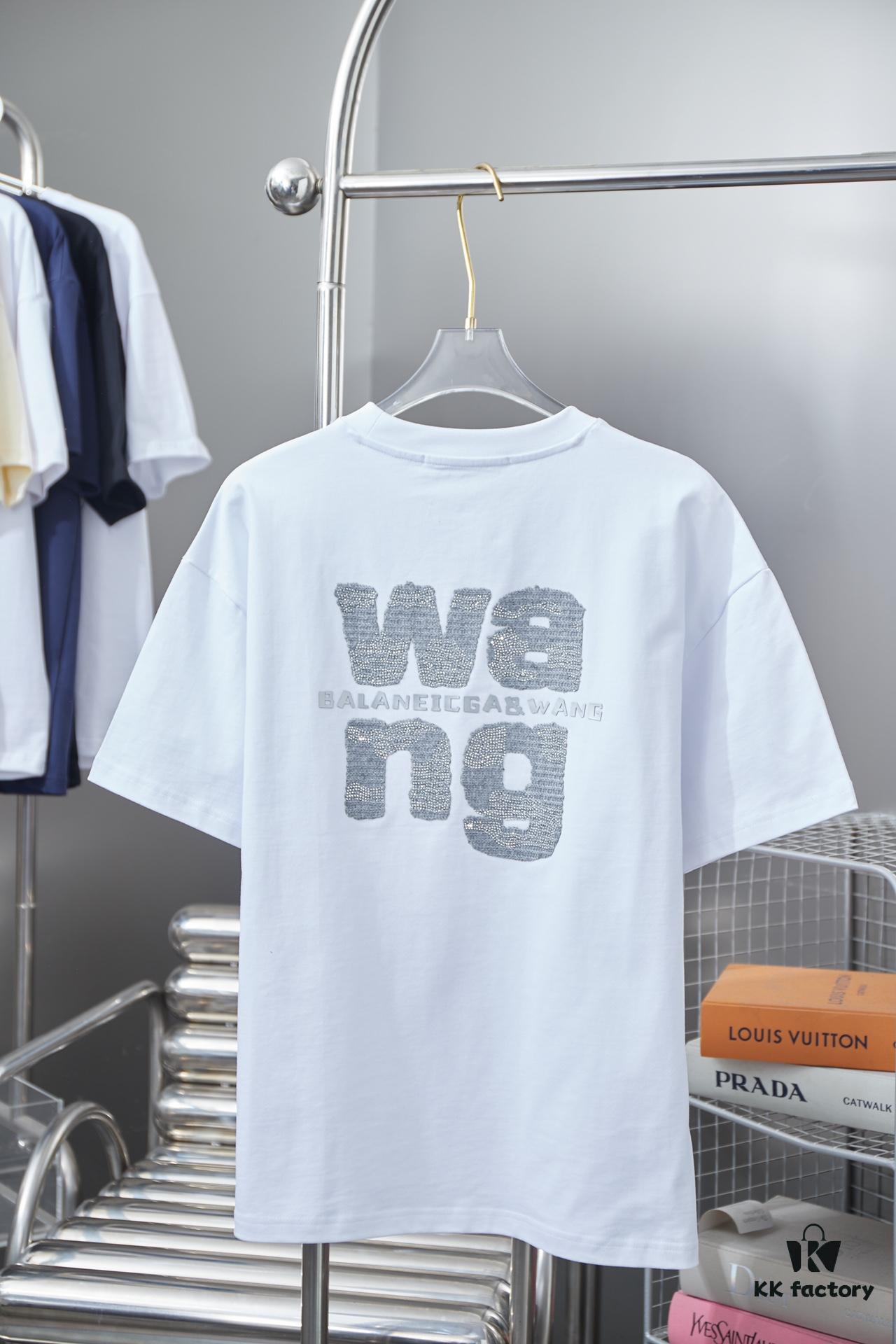 Alexarde*wang 25SS Early Spring New Arrival Applique Letter Rhinestone Short Sleeve T-Shirt
