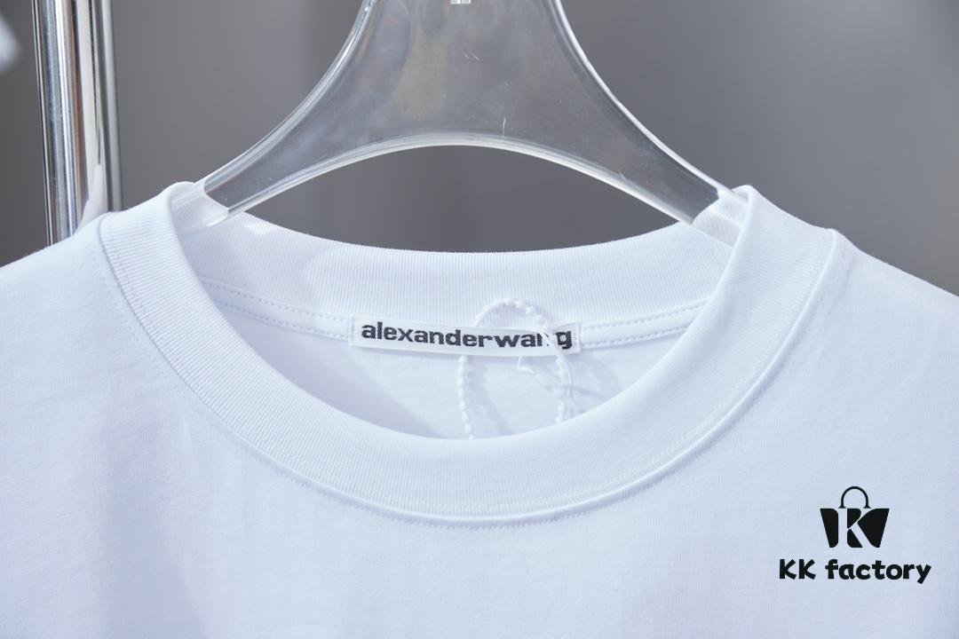 Alexarde*wang 25SS Early Spring New Arrival Applique Letter Rhinestone Short Sleeve T-Shirt