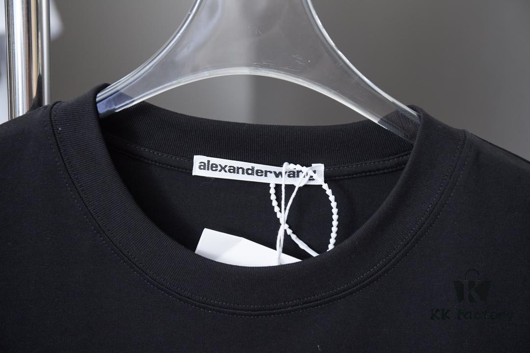 6931a54accd8ab3d7af999ae Alexarde*wang 25SS Early Spring New Arrival 3D Velvet Flocked Letter Pearl Rhinestone Short Sleeve T-Shirt