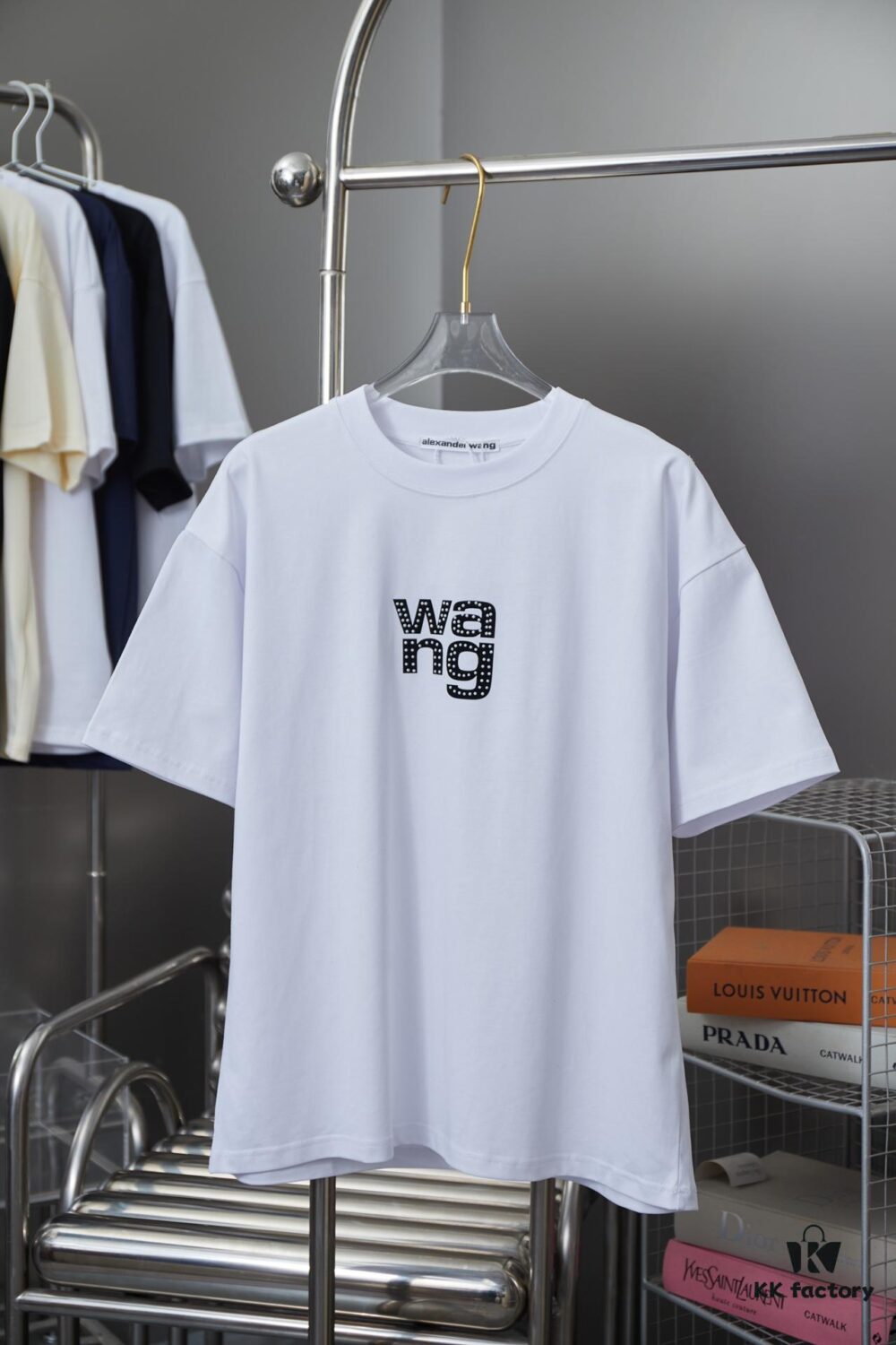 6931a54bccd8ab3d7af999b5 Alexarde*wang 25SS Early Spring New Arrival 3D Flocked Letter Pearl Rhinestone Short Sleeve T-Shirt