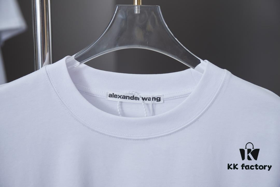Alexarde*wang 25SS Early Spring New Arrival 3D Flocked Letter Pearl Rhinestone Short Sleeve T-Shirt