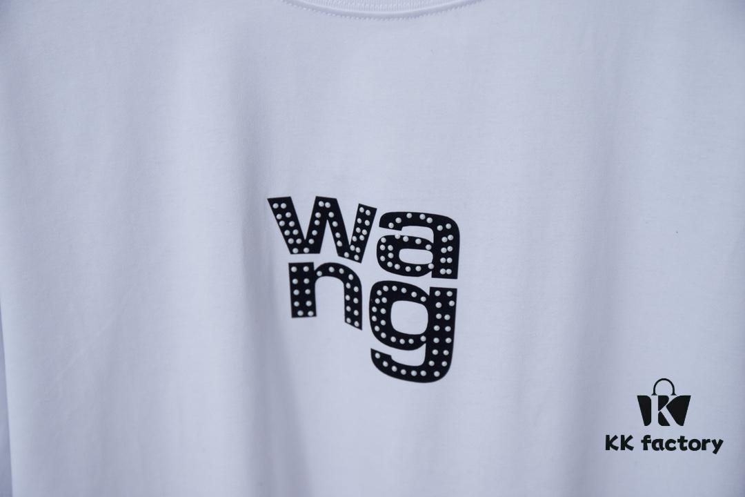 Alexarde*wang 25SS Early Spring New Arrival 3D Flocked Letter Pearl Rhinestone Short Sleeve T-Shirt