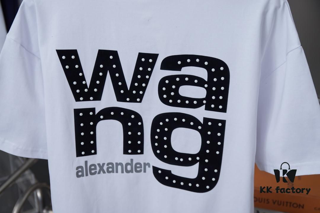 Alexarde*wang 25SS Early Spring New Arrival 3D Flocked Letter Pearl Rhinestone Short Sleeve T-Shirt