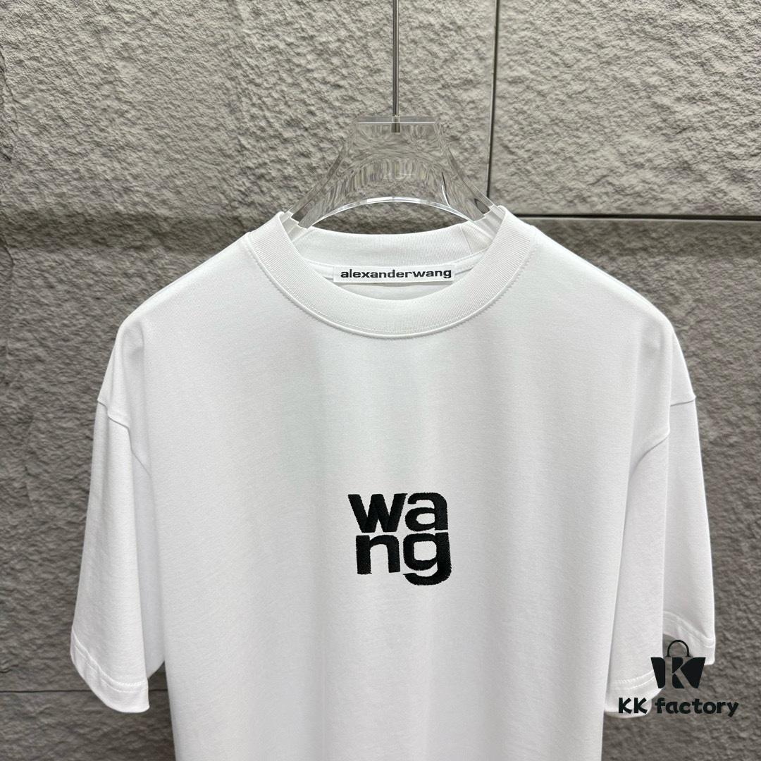 6931a551ccd8ab3d7af999e2 Alexander Wang 2025 Spring/Summer New Arrival Short Sleeve T-Shirt with Embroidered 'Wang' Logo on Chest and Printed Lettering on Back, Unisex Design Made from Custom Double-Gauze Plain-Woven 300g Cotton Fabric