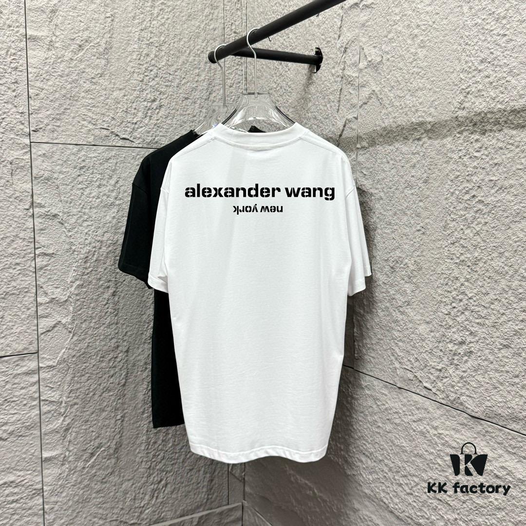 6931a551ccd8ab3d7af999e3 Alexander Wang 2025 Spring/Summer New Arrival Short Sleeve T-Shirt with Embroidered 'Wang' Logo on Chest and Printed Lettering on Back, Unisex Design Made from Custom Double-Gauze Plain-Woven 300g Cotton Fabric