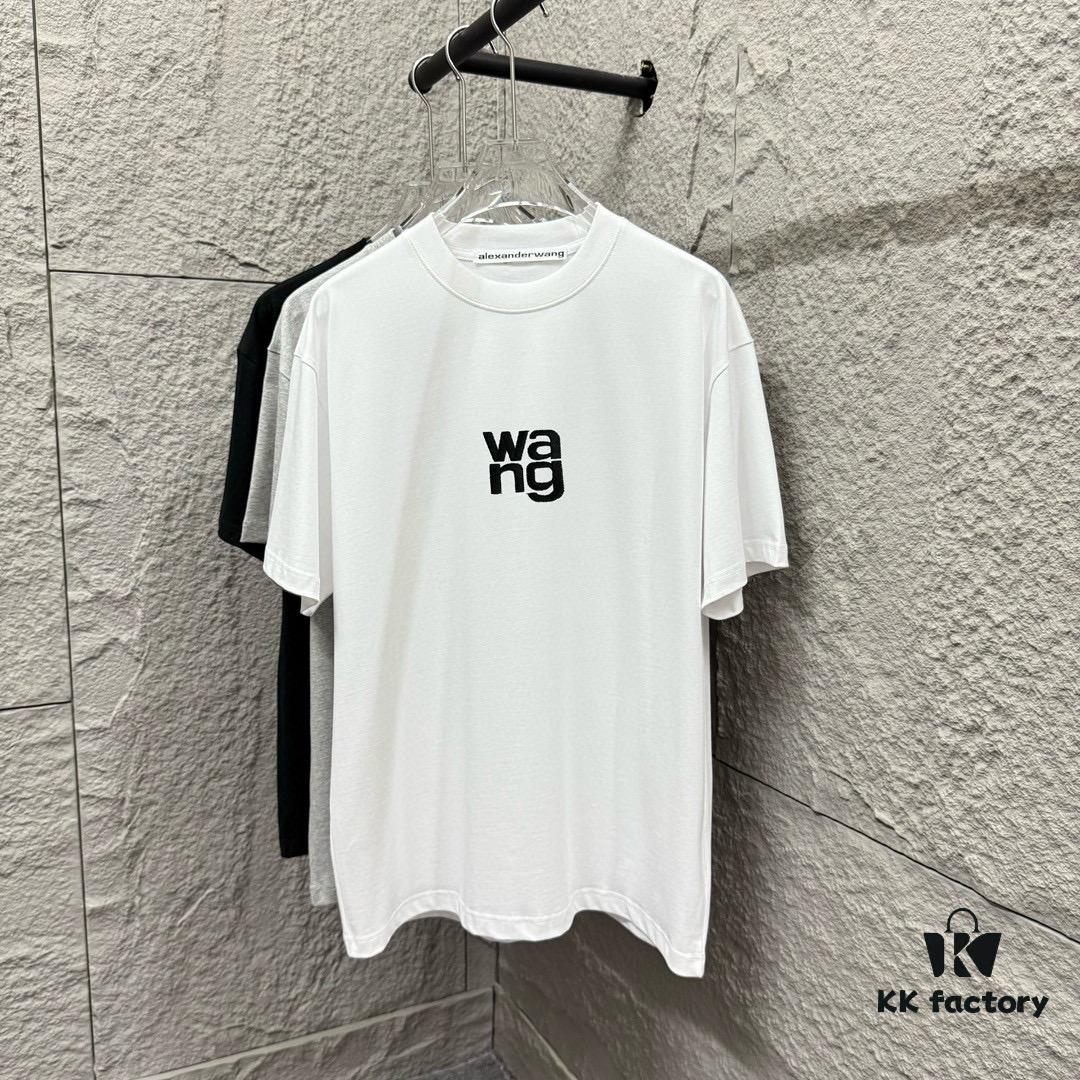 6931a551ccd8ab3d7af999e4 Alexander Wang 2025 Spring/Summer New Arrival Short Sleeve T-Shirt with Embroidered 'Wang' Logo on Chest and Printed Lettering on Back, Unisex Design Made from Custom Double-Gauze Plain-Woven 300g Cotton Fabric