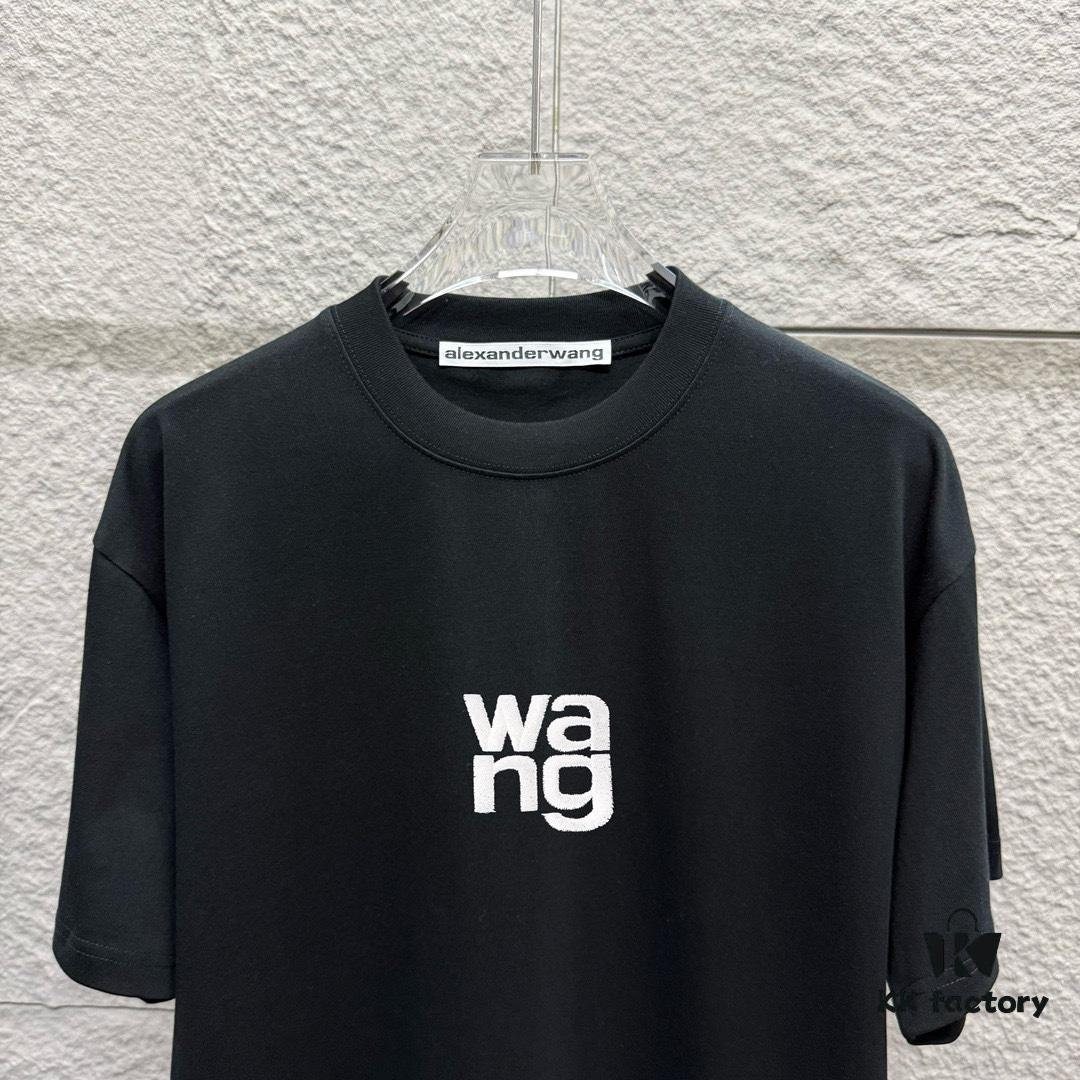 6931a551ccd8ab3d7af999eb Alexander Wang 2025 Spring/Summer New Arrival Short Sleeve T-Shirt with Embroidered 'Wang' Logo on Chest and Printed Lettering on Back, Unisex Design Made from Custom Dual-Yarn Plain-Woven 300g Cotton Fabric
