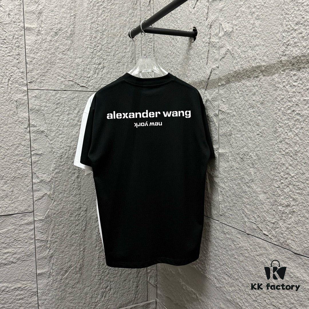 6931a551ccd8ab3d7af999ec Alexander Wang 2025 Spring/Summer New Arrival Short Sleeve T-Shirt with Embroidered 'Wang' Logo on Chest and Printed Lettering on Back, Unisex Design Made from Custom Dual-Yarn Plain-Woven 300g Cotton Fabric