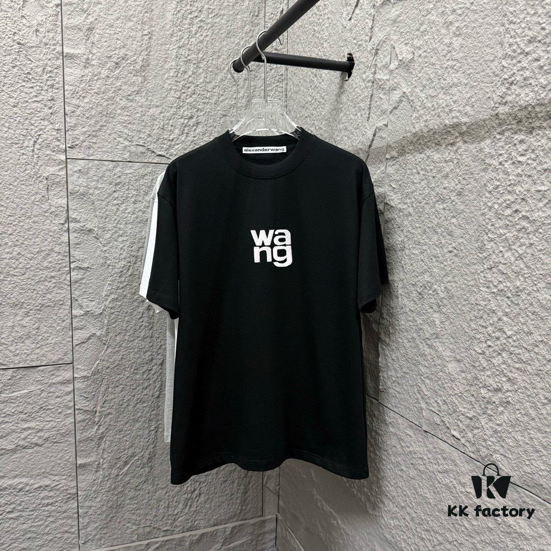 6931a552ccd8ab3d7af999ed Alexander Wang 2025 Spring/Summer New Arrival Short Sleeve T-Shirt with Embroidered 'Wang' Logo on Chest and Printed Lettering on Back, Unisex Design Made from Custom Dual-Yarn Plain-Woven 300g Cotton Fabric