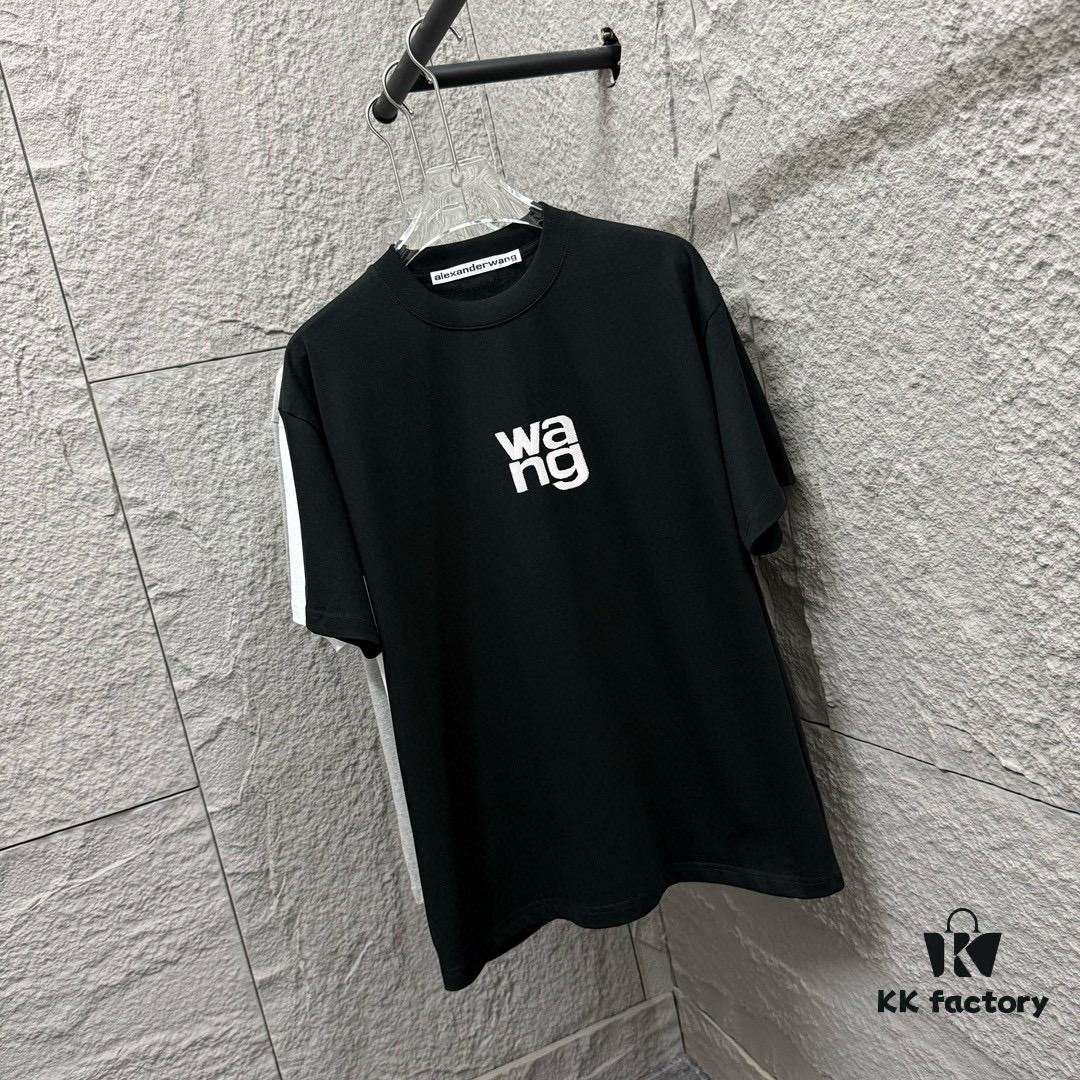 6931a552ccd8ab3d7af999ee Alexander Wang 2025 Spring/Summer New Arrival Short Sleeve T-Shirt with Embroidered 'Wang' Logo on Chest and Printed Lettering on Back, Unisex Design Made from Custom Dual-Yarn Plain-Woven 300g Cotton Fabric