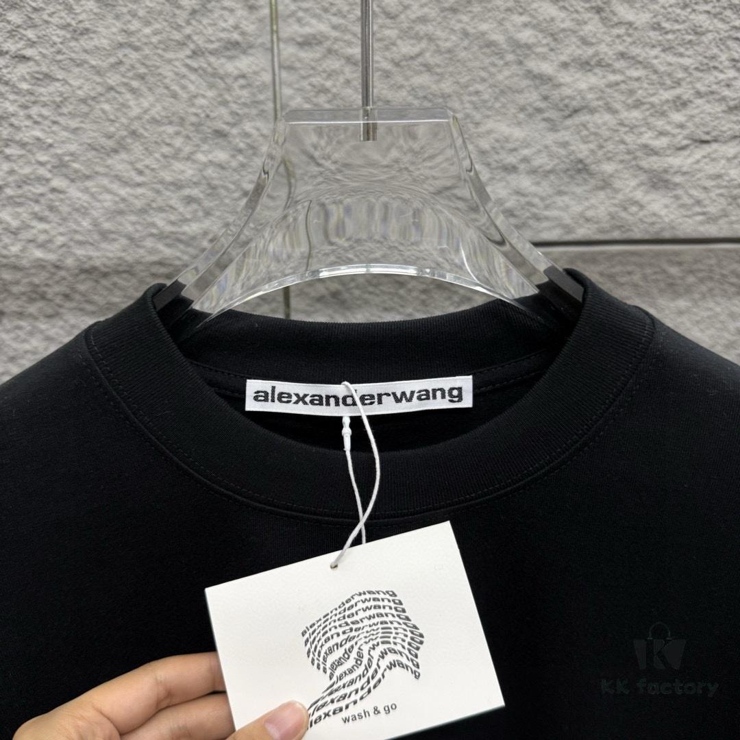 6931a552ccd8ab3d7af999ef Alexander Wang 2025 Spring/Summer New Arrival Short Sleeve T-Shirt with Embroidered 'Wang' Logo on Chest and Printed Lettering on Back, Unisex Design Made from Custom Dual-Yarn Plain-Woven 300g Cotton Fabric
