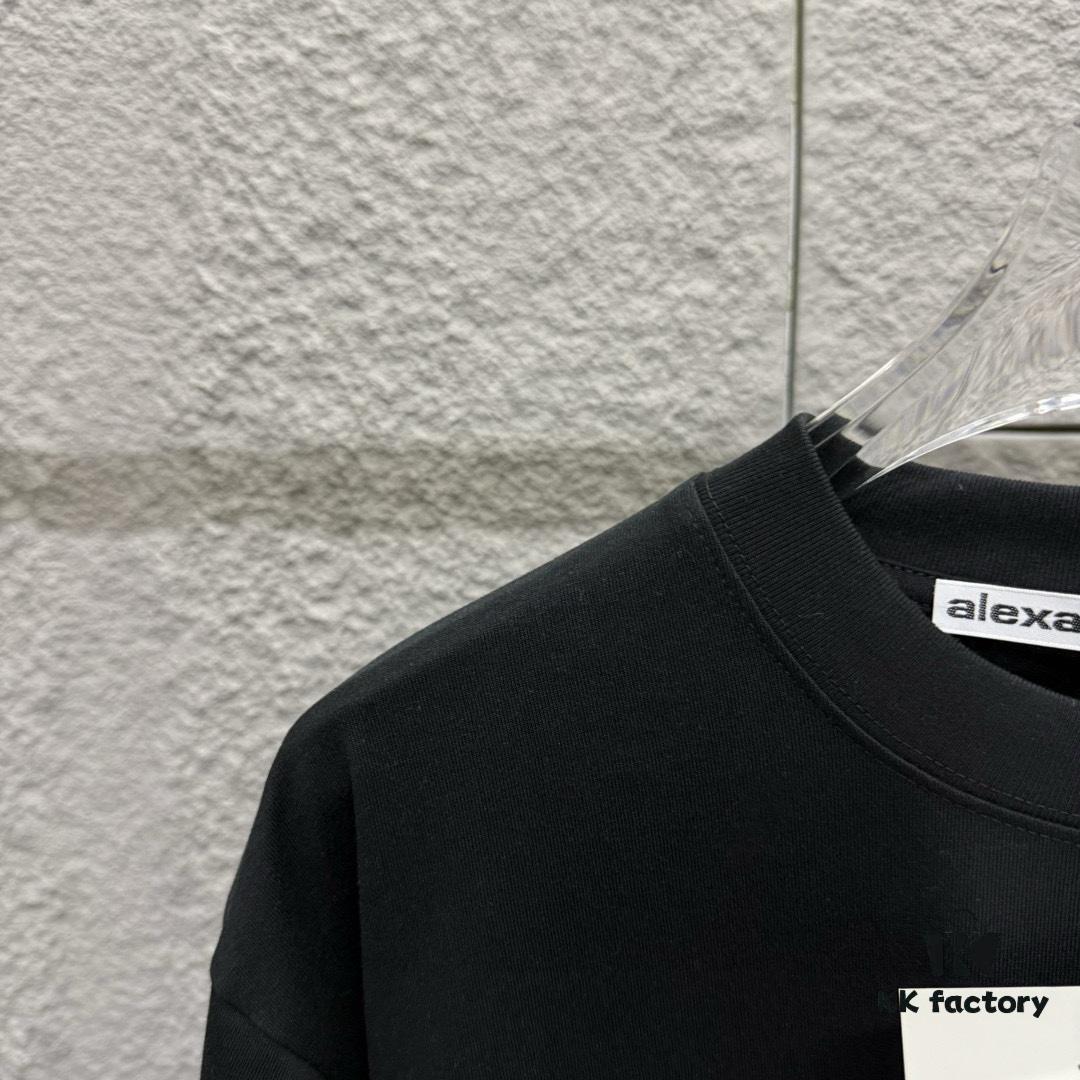 6931a552ccd8ab3d7af999f0 Alexander Wang 2025 Spring/Summer New Arrival Short Sleeve T-Shirt with Embroidered 'Wang' Logo on Chest and Printed Lettering on Back, Unisex Design Made from Custom Dual-Yarn Plain-Woven 300g Cotton Fabric
