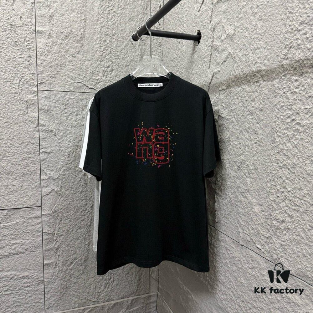 6931a552ccd8ab3d7af999fd Alexander Wang 2025 Spring/Summer New Arrival Short Sleeve T-Shirt with Chest 'Wang' Logo Print, Unisex Design Made from Custom Double-Yarn Plain Weave Cotton 300 Fabric