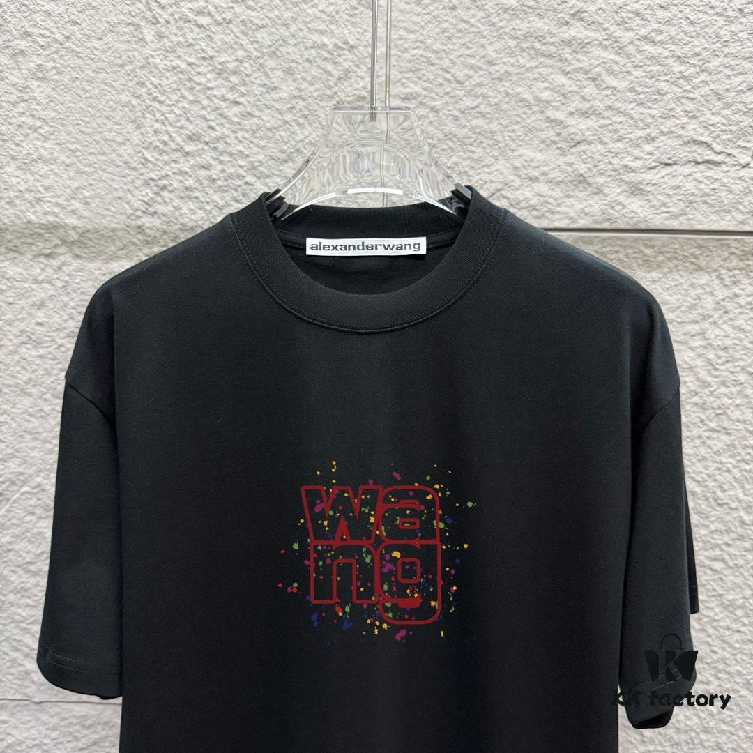 6931a552ccd8ab3d7af999fe Alexander Wang 2025 Spring/Summer New Arrival Short Sleeve T-Shirt with Chest 'Wang' Logo Print, Unisex Design Made from Custom Double-Yarn Plain Weave Cotton 300 Fabric