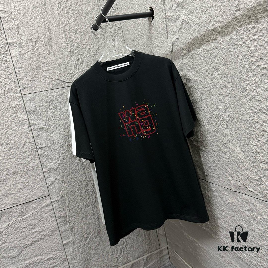 6931a553ccd8ab3d7af999ff Alexander Wang 2025 Spring/Summer New Arrival Short Sleeve T-Shirt with Chest 'Wang' Logo Print, Unisex Design Made from Custom Double-Yarn Plain Weave Cotton 300 Fabric