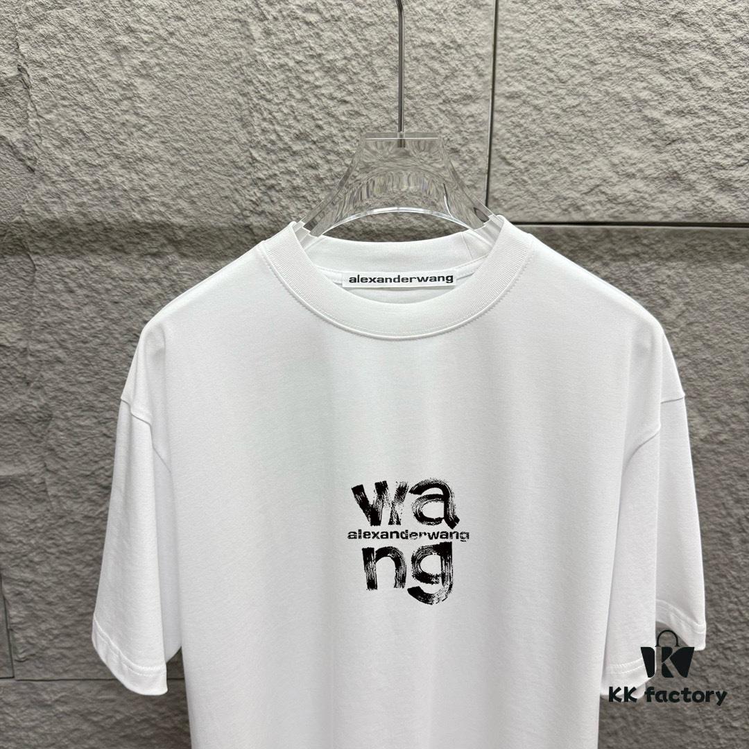 6931a553ccd8ab3d7af99a10 Alexander Wang 2025 Spring/Summer New Arrival Classic 'WANG' Logo Print Short-Sleeve T-Shirt in Custom Double-Gauze Plain-Woven Cotton Fabric Unisex