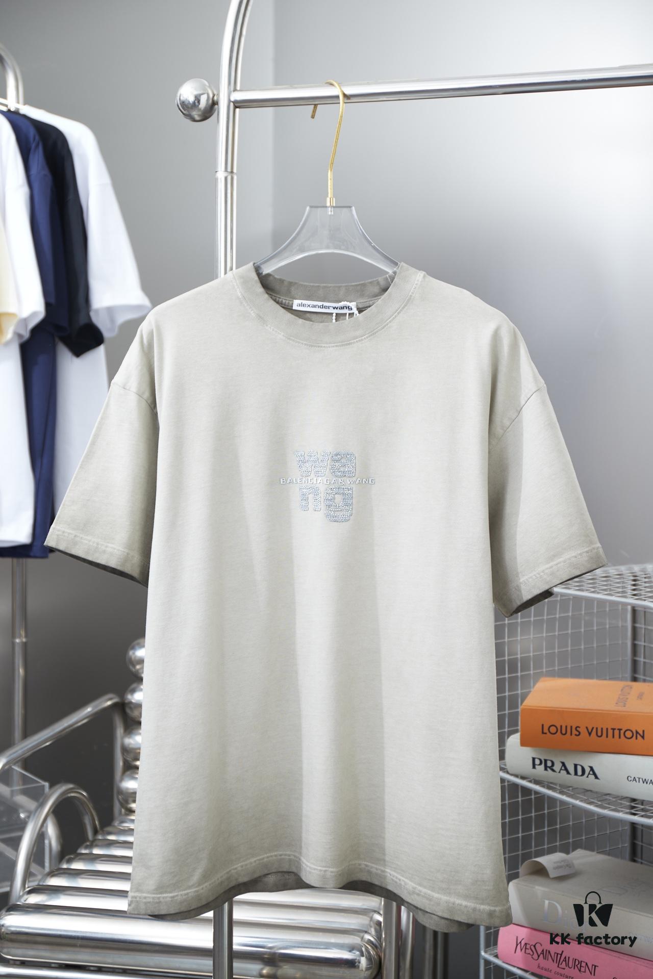 6931a556ccd8ab3d7af99a45 Alexarde*wang 25SS Early Spring New Arrival Embroidered Letter Rhinestone Short Sleeve T-Shirt