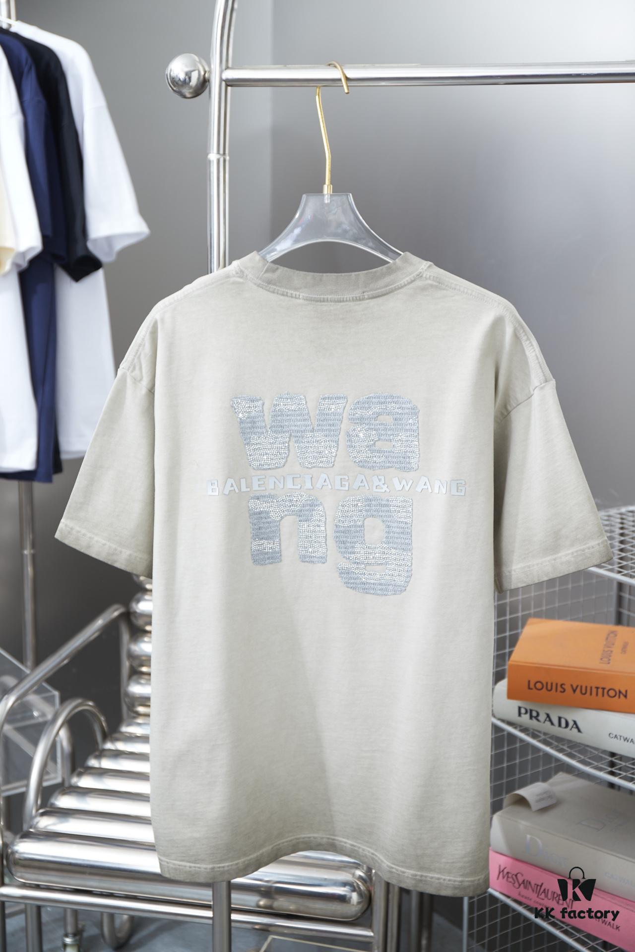 6931a556ccd8ab3d7af99a46 Alexarde*wang 25SS Early Spring New Arrival Embroidered Letter Rhinestone Short Sleeve T-Shirt