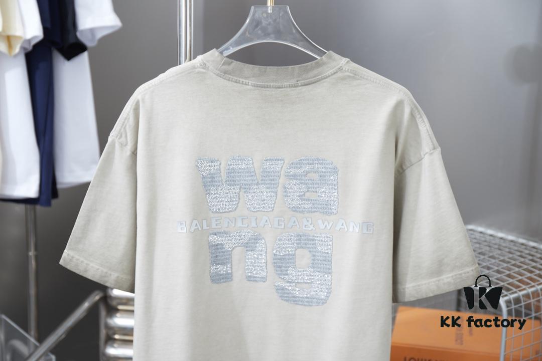 6931a557ccd8ab3d7af99a4b Alexarde*wang 25SS Early Spring New Arrival Embroidered Letter Rhinestone Short Sleeve T-Shirt