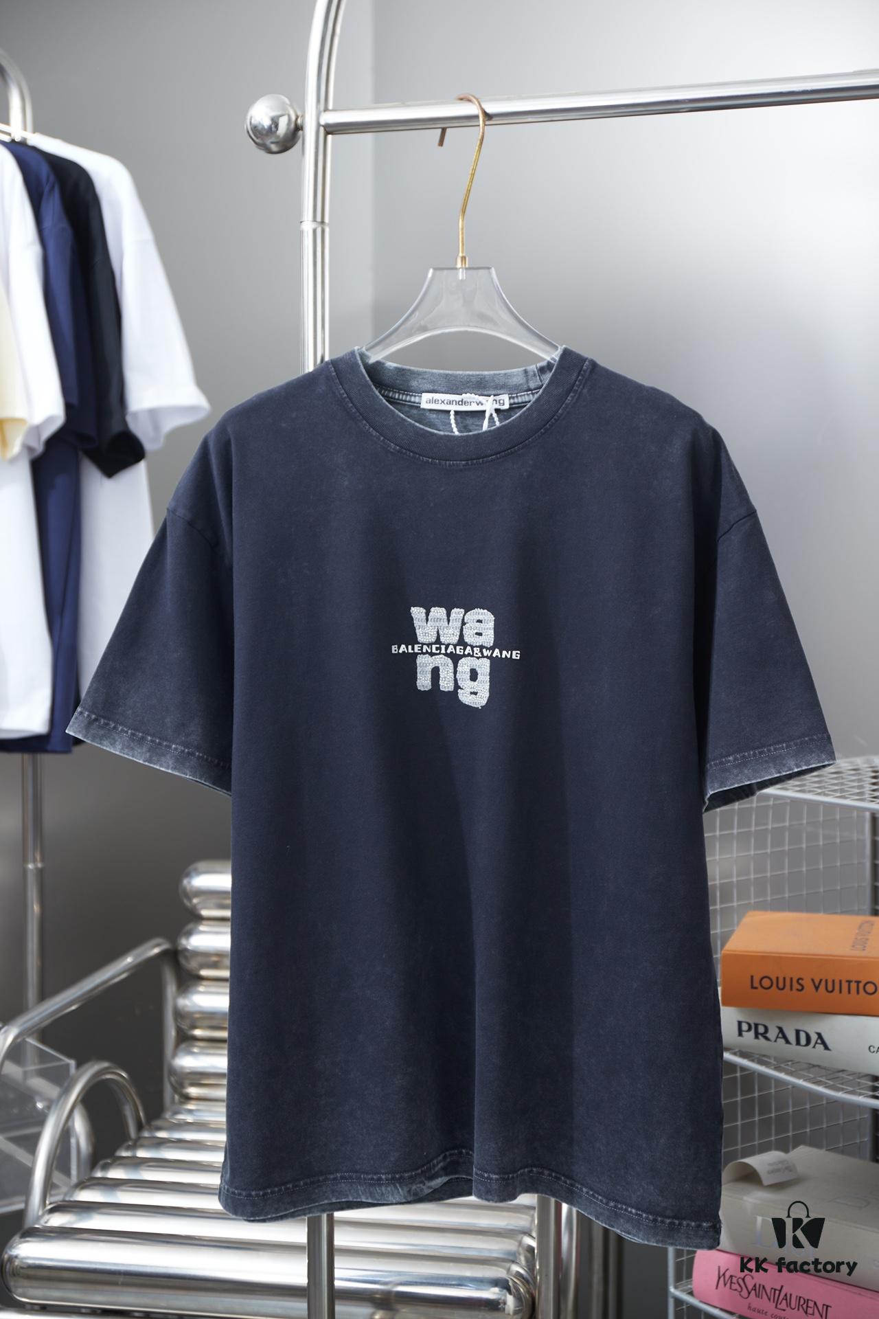 6931a557ccd8ab3d7af99a4e Alexarde*wang 25SS Early Spring New Arrival Embroidered Letter Rhinestone Short Sleeve T-Shirt
