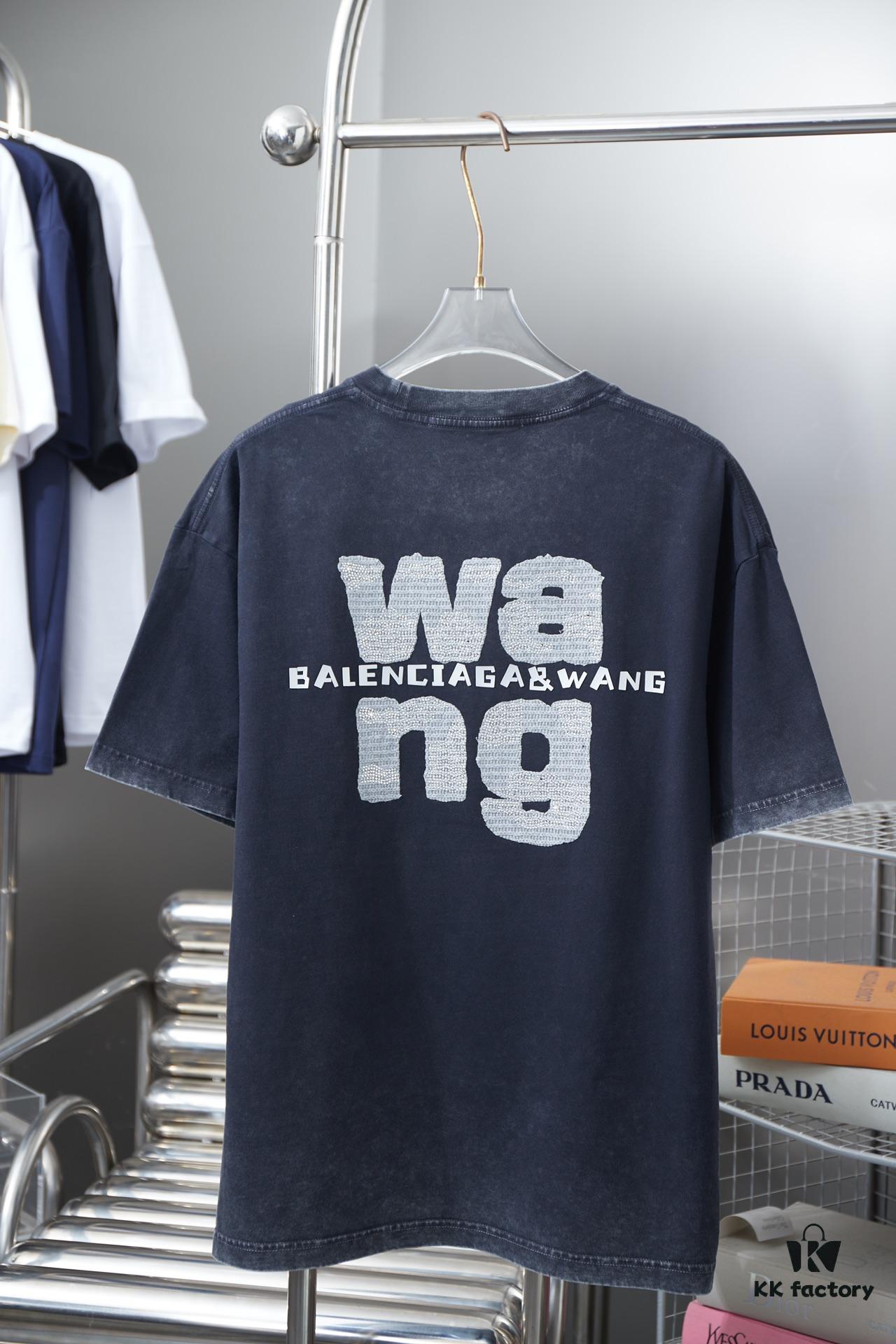 6931a557ccd8ab3d7af99a4f Alexarde*wang 25SS Early Spring New Arrival Embroidered Letter Rhinestone Short Sleeve T-Shirt