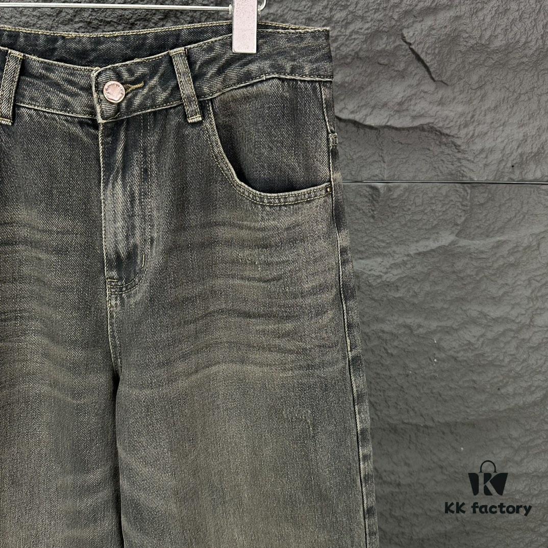 Alexander Wang 2024 New Pocket 3D Letter Distressed Unisex Washed Loose Denim Jeans