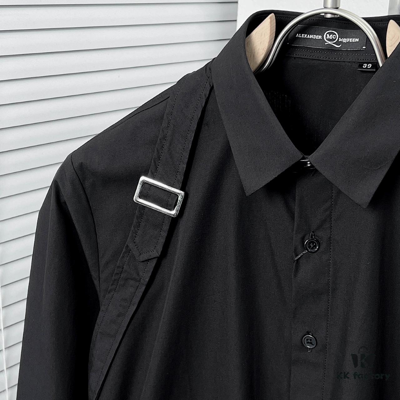 Alexander McQueen Black and White Oversized Shirt with Shoulder Draping Detail