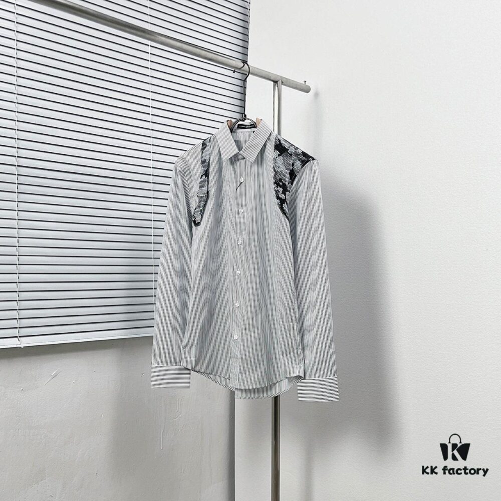 6931a55fccd8ab3d7af99adc Alexander McQueen Striped Oversized Shirt with Shoulder Draping Detail