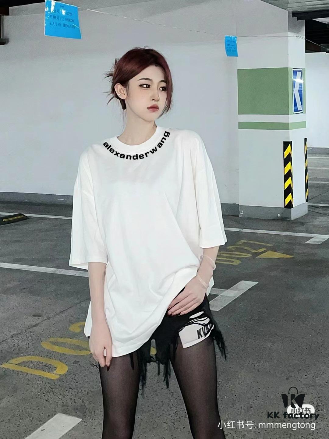 6931a563ccd8ab3d7af99b25 Alexander Wang 2024FW Short Sleeve T-Shirt with Silicone Thick Panel Letter Print, Premium 32s Double Yarn 260g Fabric