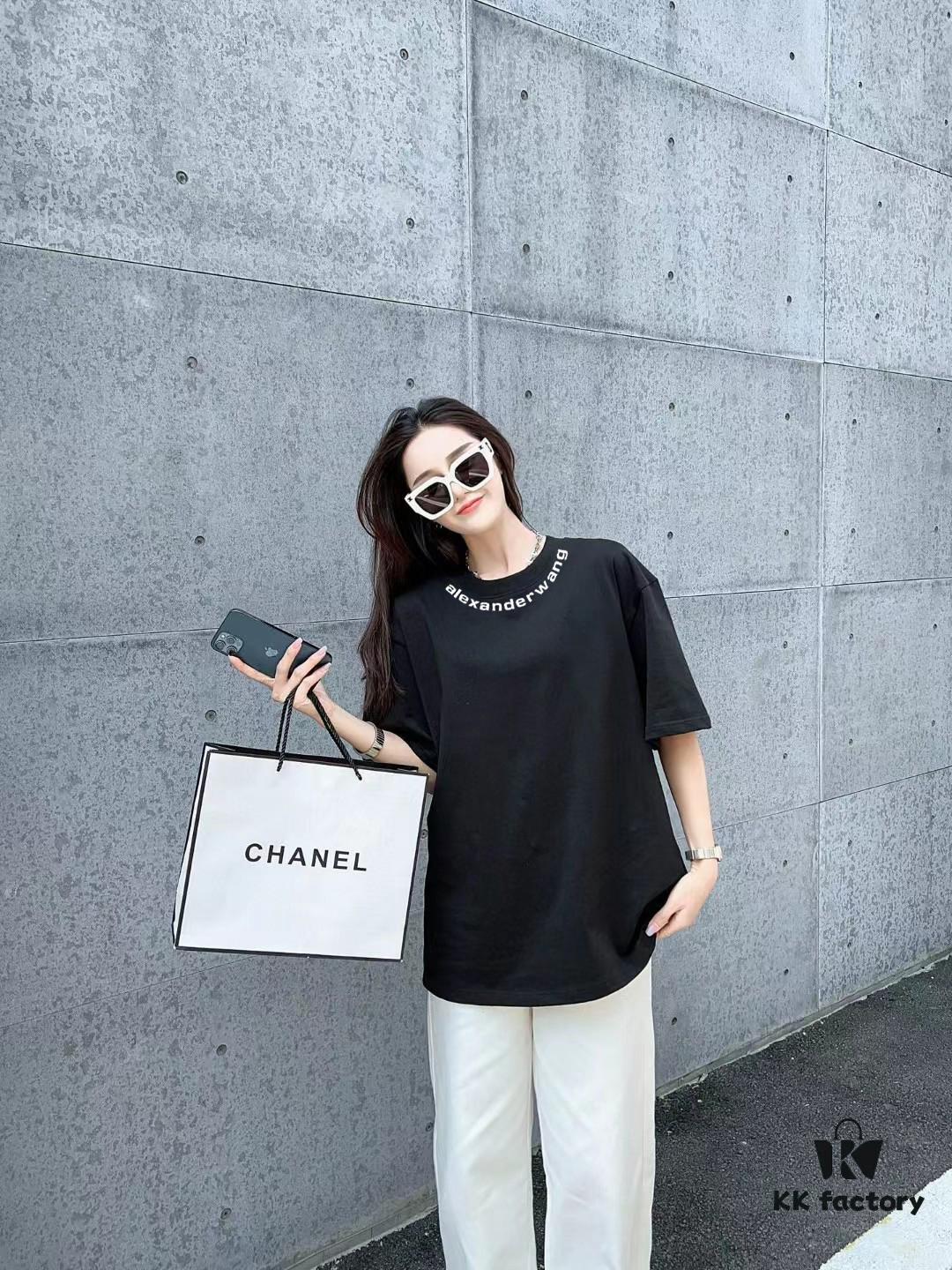 6931a563ccd8ab3d7af99b30 Alexander Wang 2025FW Short Sleeve T-Shirt with Silicone Thick Panel Letter Print, Premium 26s Double Yarn 300g Fabric