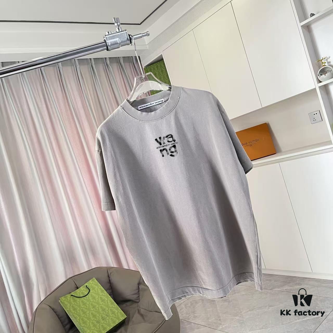 Alexander Wang * alexanderwang 2025 Spring/Summer New Arrival Distressed Letter Logo Print Short-Sleeve T-Shirt Custom 320g Fabric Unisex