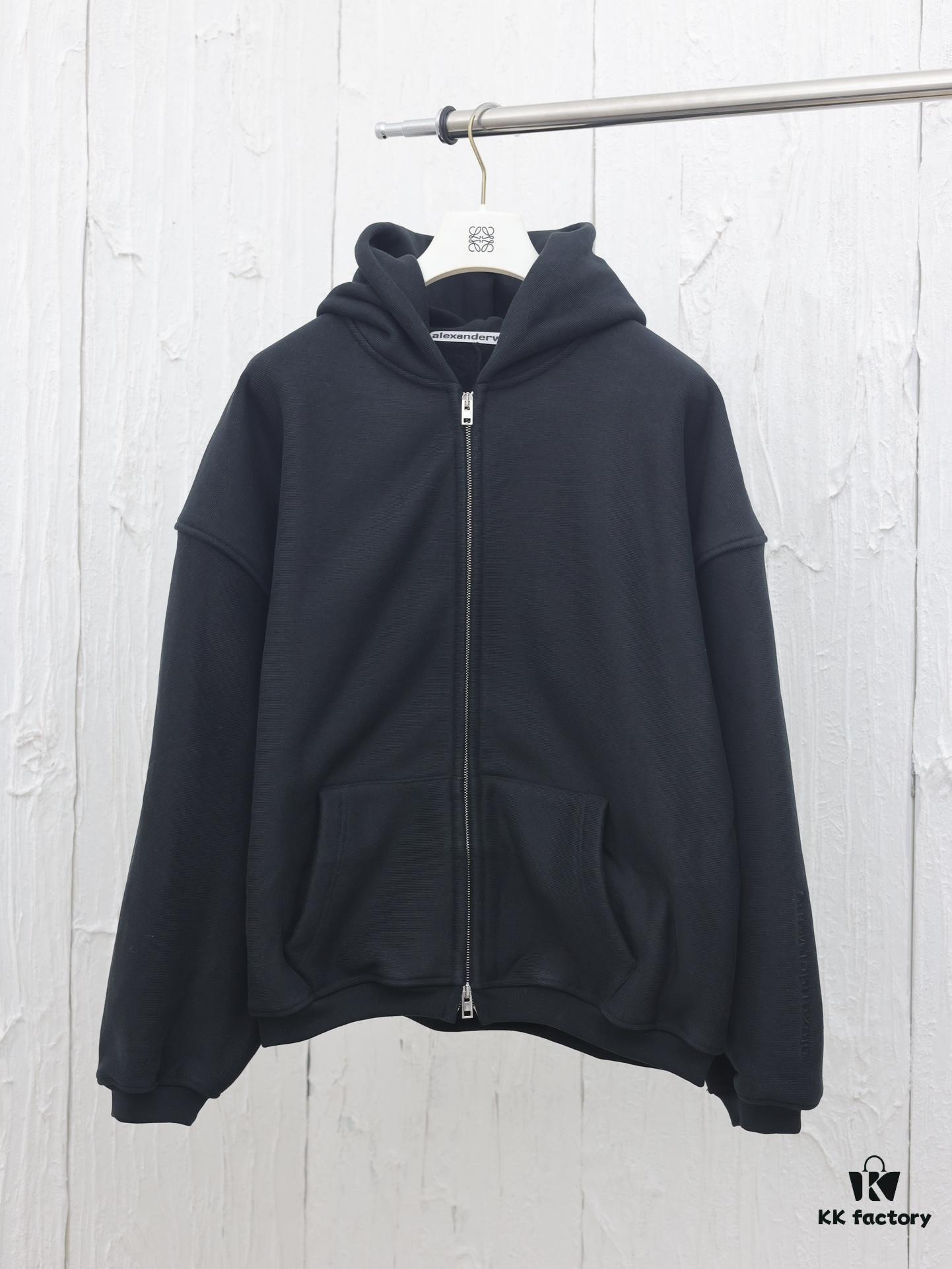 6931a56accd8ab3d7af99bb2 Alexander Wang 2024 New Arm Logo Embroidered Oversized Hooded Jacket with Dual-Zipper Design