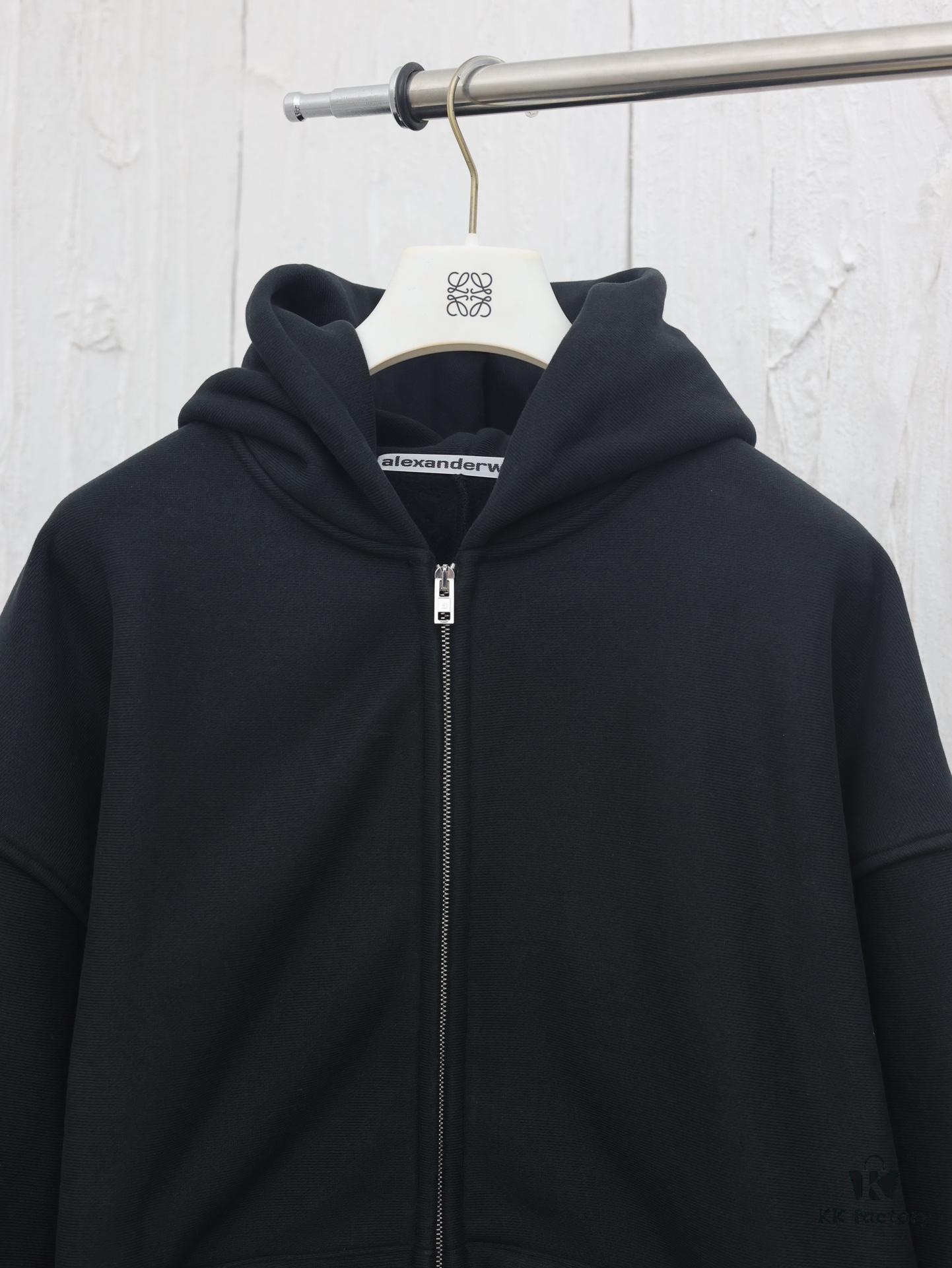 6931a56bccd8ab3d7af99bb4 Alexander Wang 2024 New Arm Logo Embroidered Oversized Hooded Jacket with Dual-Zipper Design