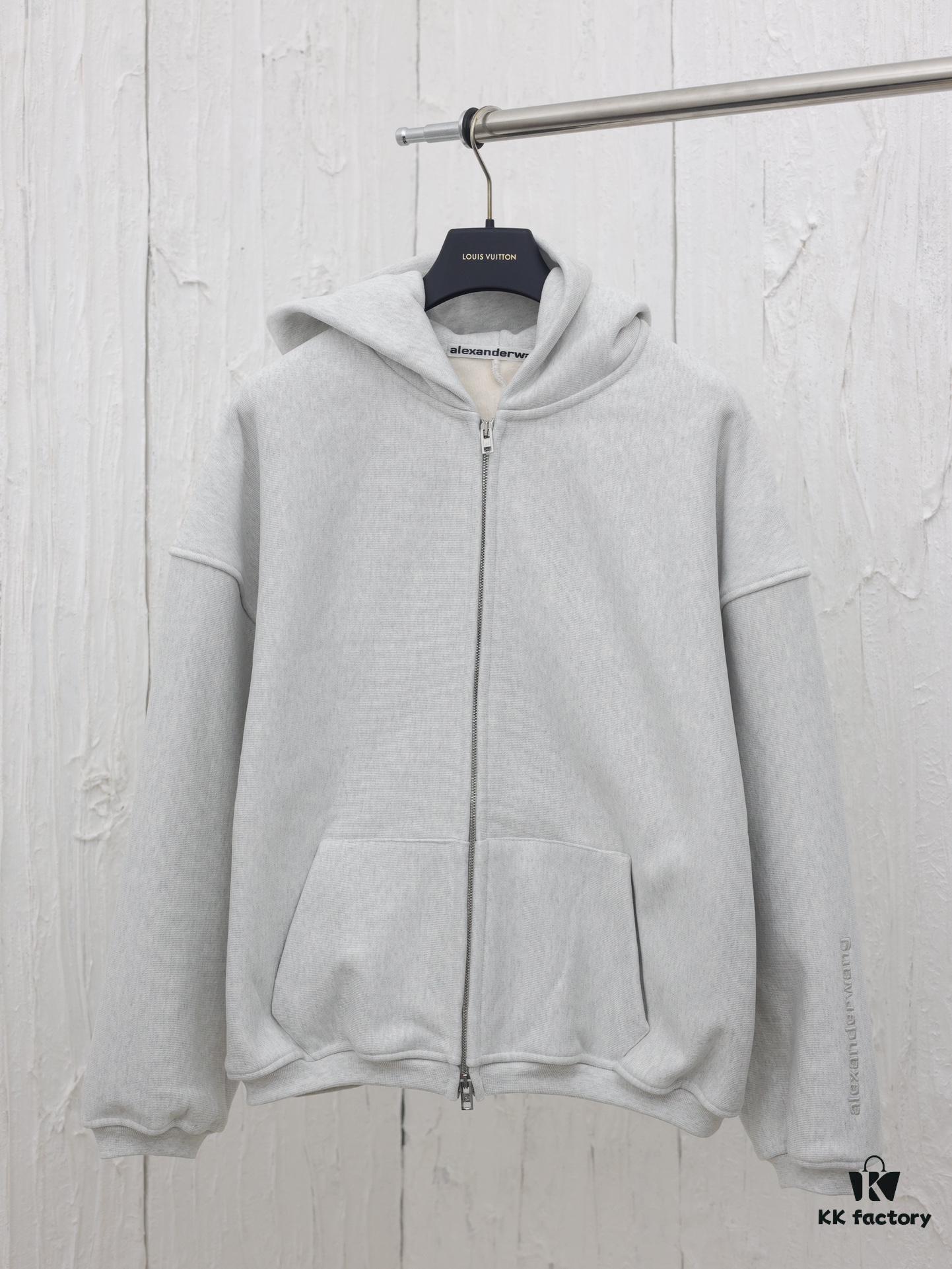 6931a56bccd8ab3d7af99bbf Alexander Wang 2024 New Arm Logo Embroidered Oversized Hooded Jacket with Dual-Zipper Design