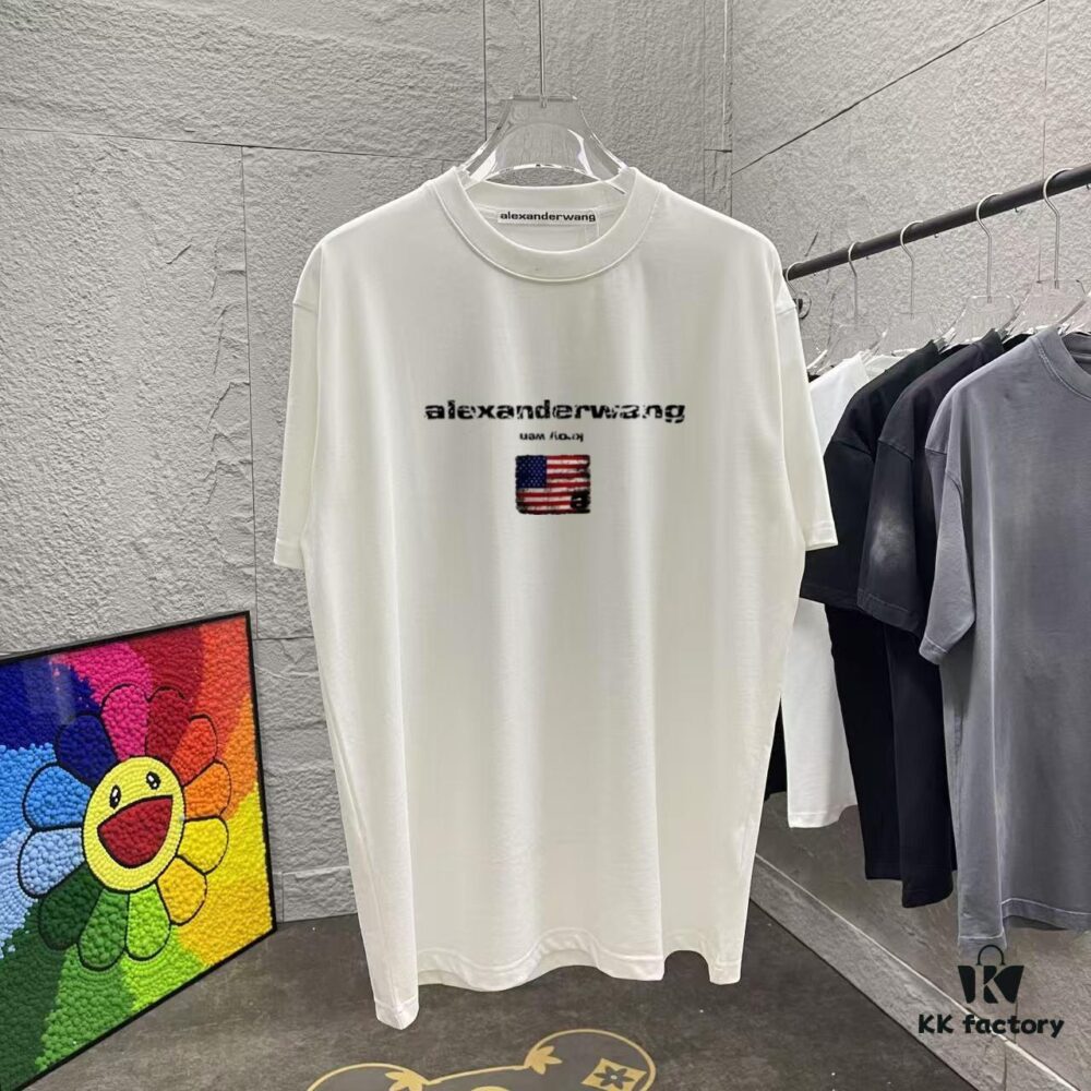 6931a571ccd8ab3d7af99c10 Alexander Wang * alexanderwang 2025 Spring/Summer New Arrival Letter Logo Print Custom Fabric 300g Short Sleeve T-Shirt Unisex