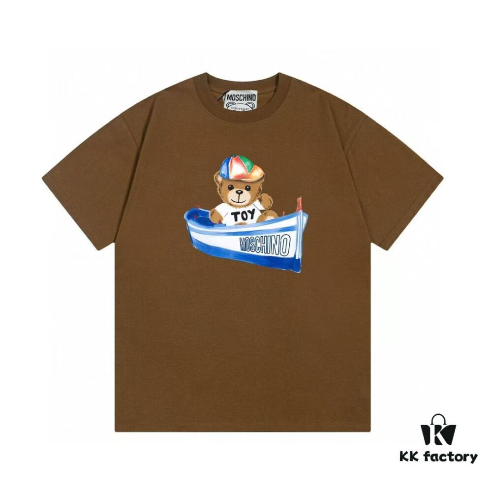 6931a57bccd8ab3d7af99cb4 Moschino 2025 New Arrival Cute Series Rainbow Bear Hat Letter Logo Unisex Short Sleeve T-Shirt