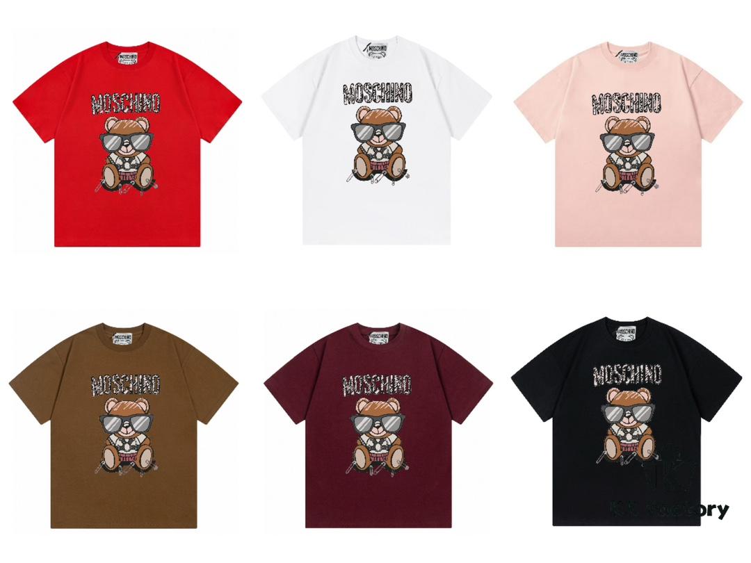 6931a584ccd8ab3d7af99d51 Moschino 2025 New Arrival Cute Series Sunglasses Bear Letter Logo Unisex Short Sleeve T-Shirt