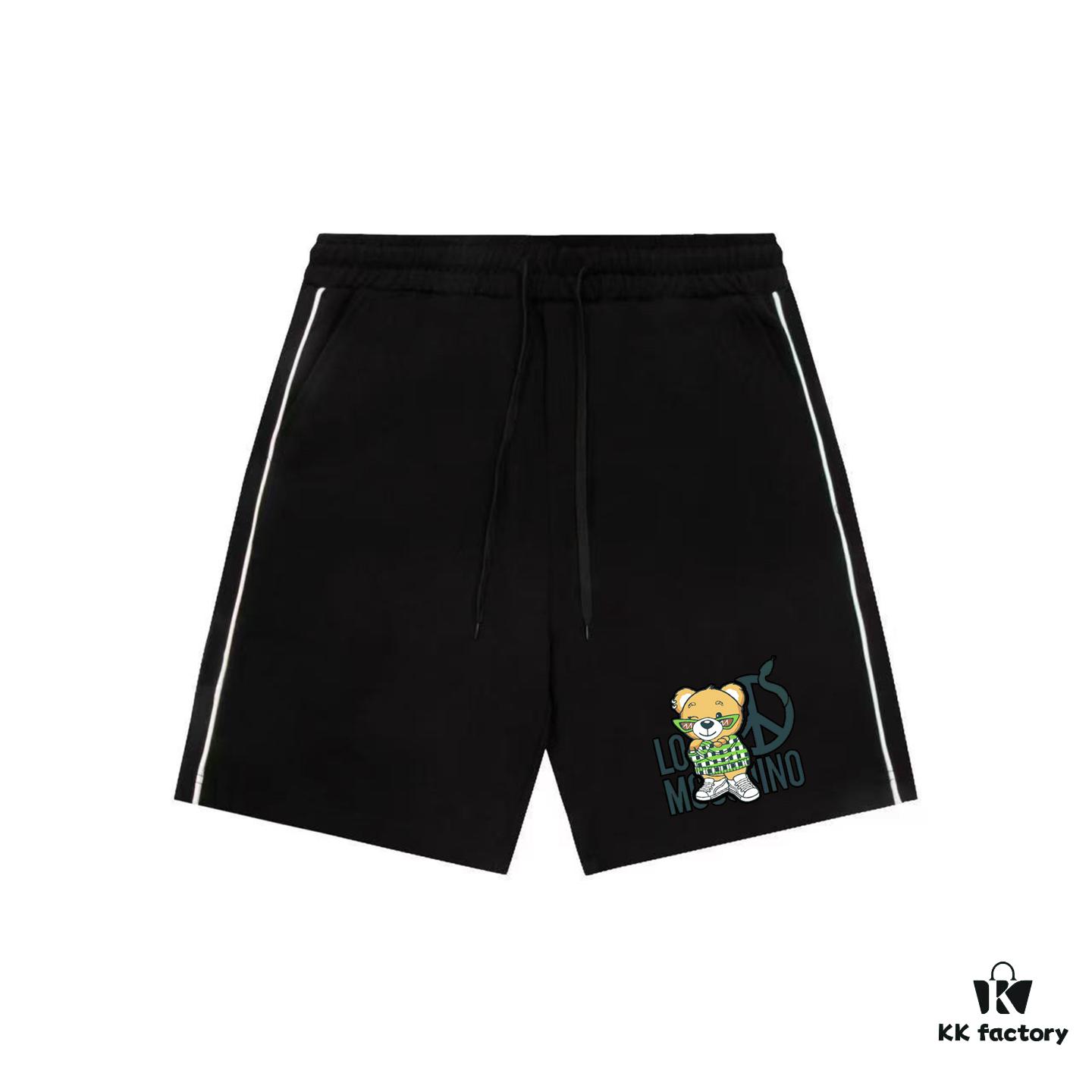 Moschino Bear Letter Print Ribbon Color-Block Knee-Length Shorts