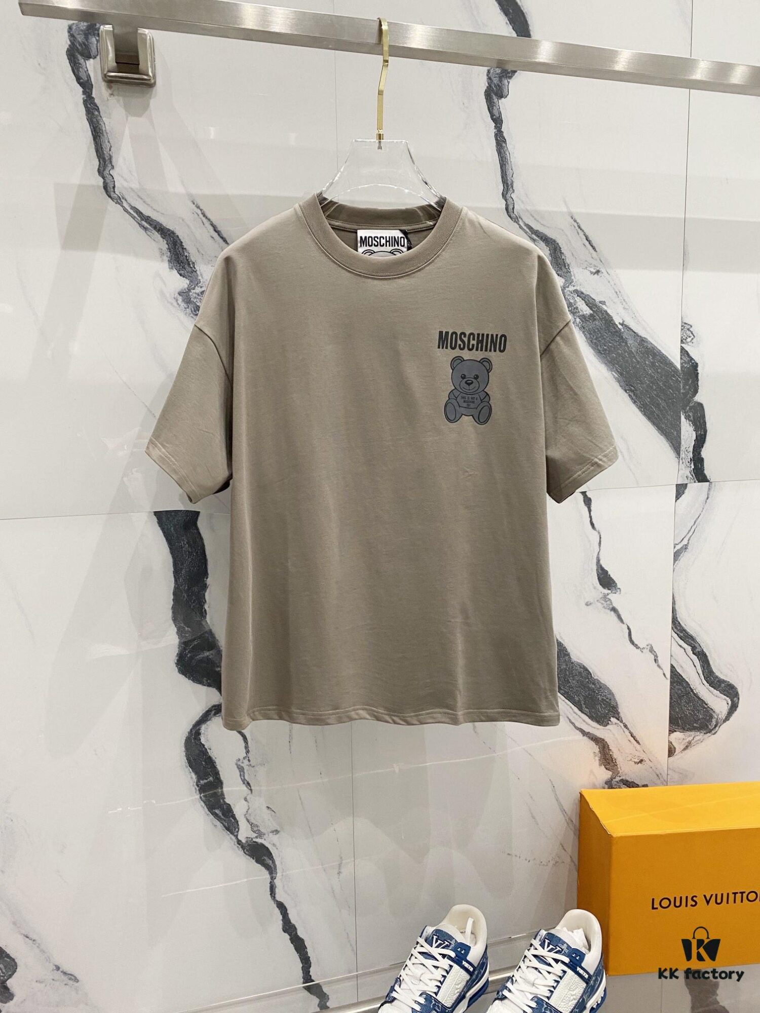 6931a591ccd8ab3d7af99e2e MOSCHINO 260g Crew Neck Short Sleeve T-Shirt with Cute Grey Bear and Letter Logo Print