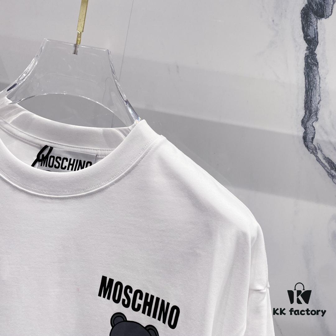 6931a591ccd8ab3d7af99e32 MOSCHINO 260g Crew Neck Short Sleeve T-Shirt with Cute Grey Bear and Letter Logo Print