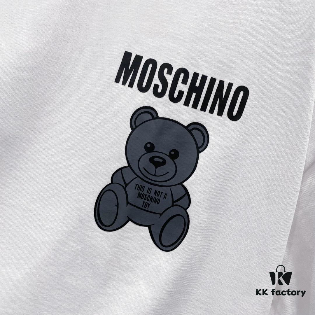 6931a591ccd8ab3d7af99e34 MOSCHINO 260g Crew Neck Short Sleeve T-Shirt with Cute Grey Bear and Letter Logo Print